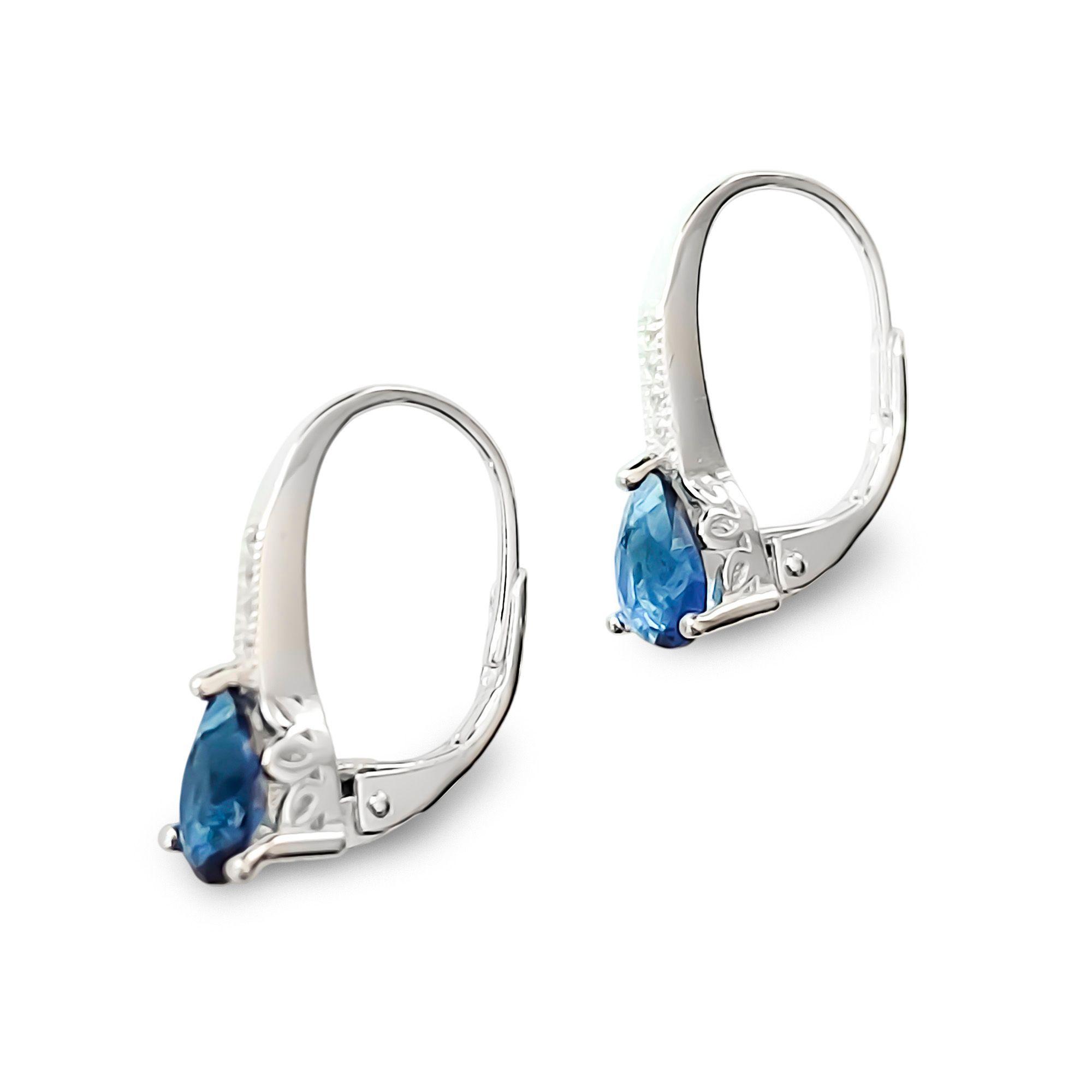 Aros Gota Circón Azul Plata Fina 925-2