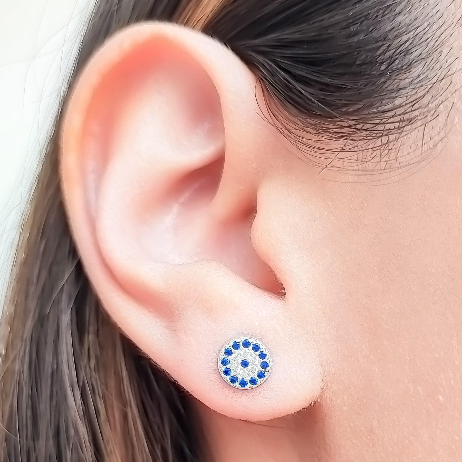 Aros Ojo Turco Circón 8mm Plata Fina 925-2