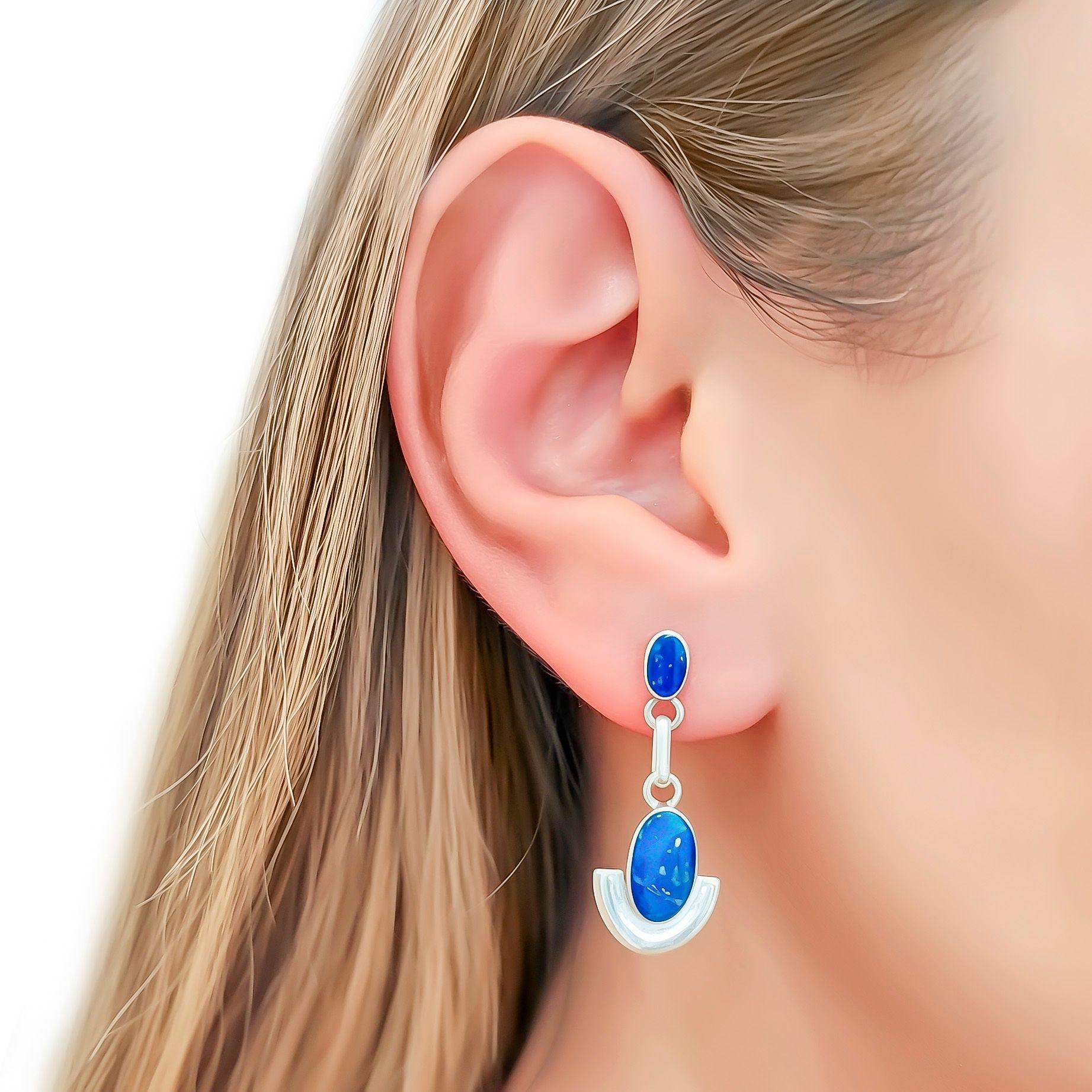 Aros Lapislázuli Ovalado Colgante Plata Fina 950-2