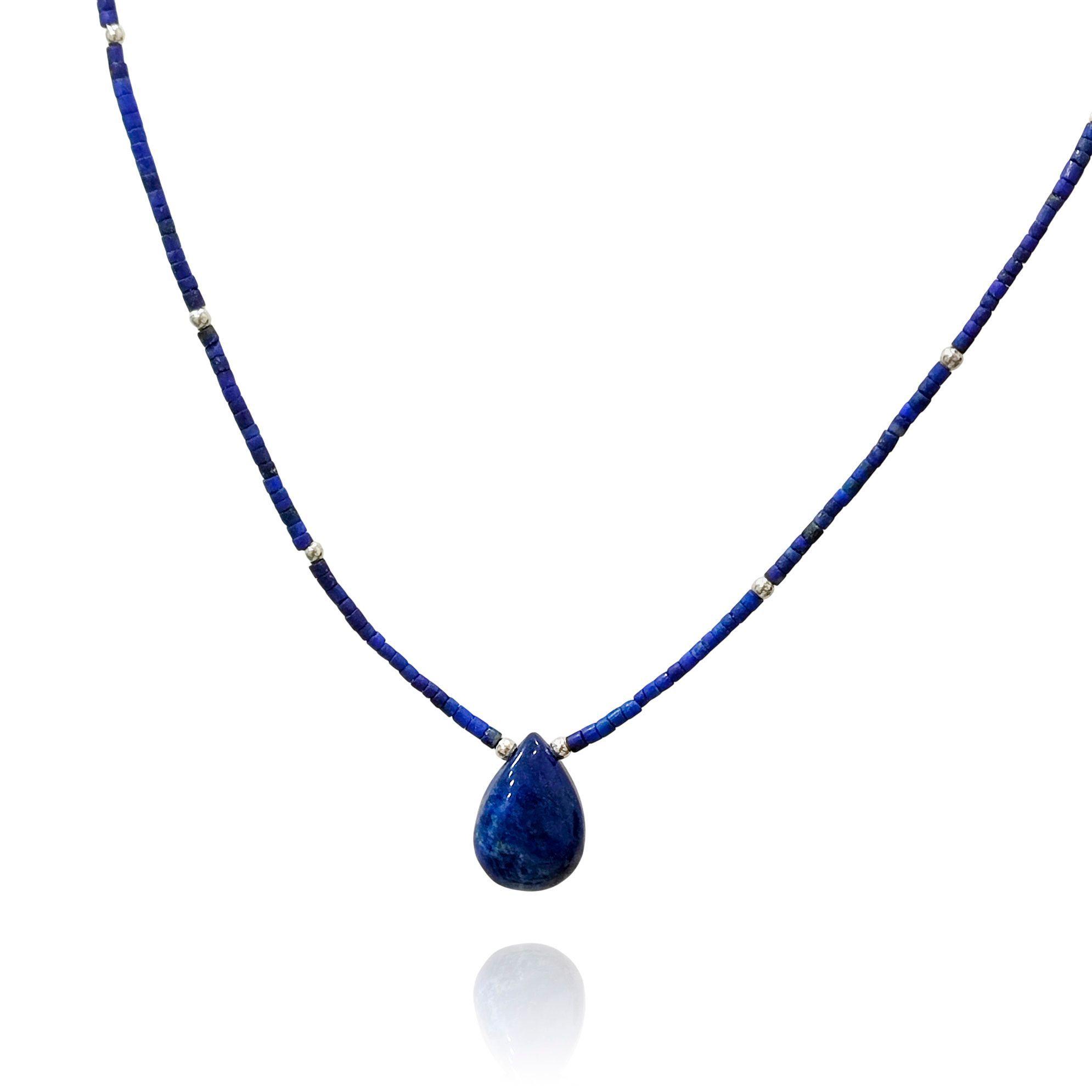 Collar Gota Mostacillas Lapislázuli Plata Fina 925-2