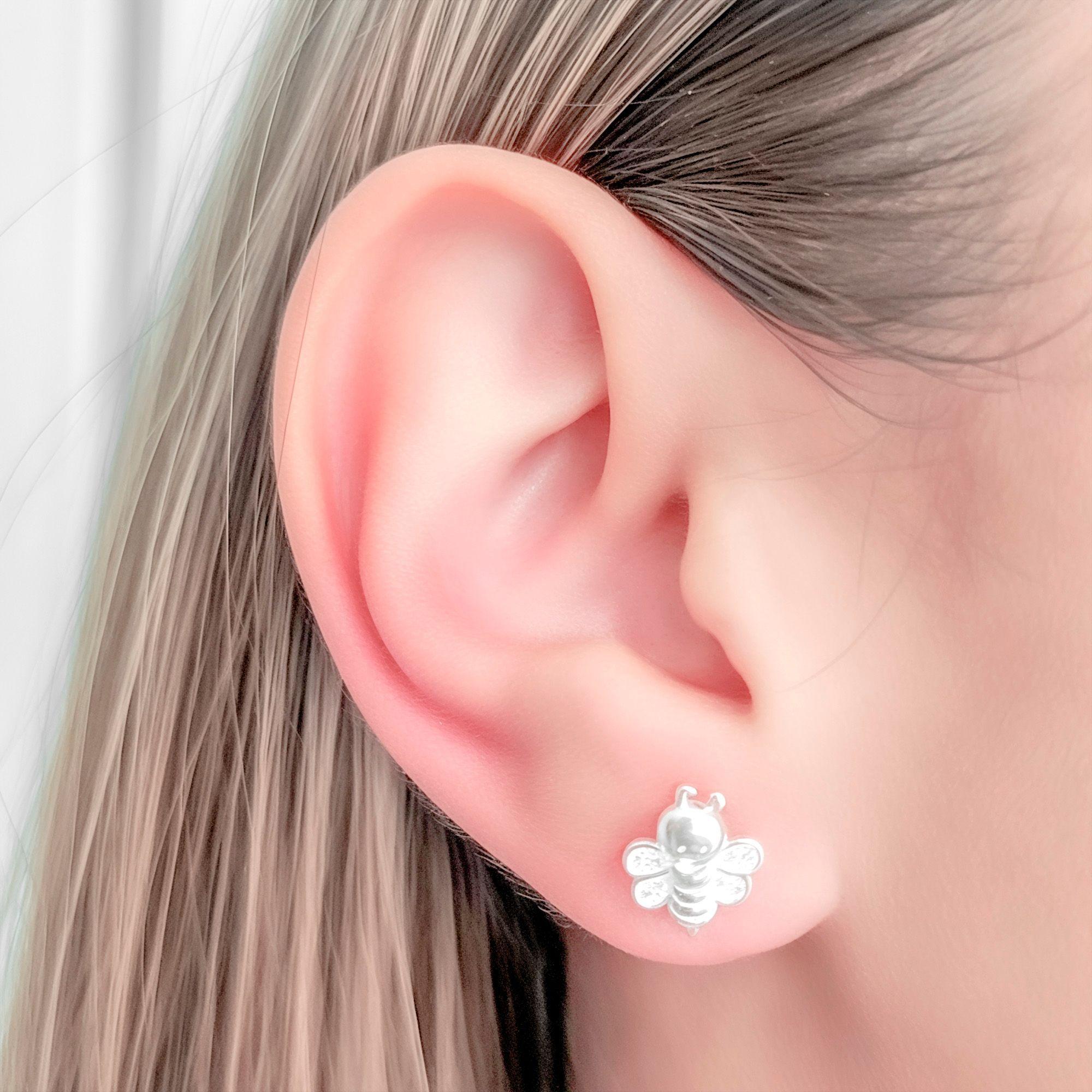 Aros Abeja Circón Ala Plata Fina 925-2