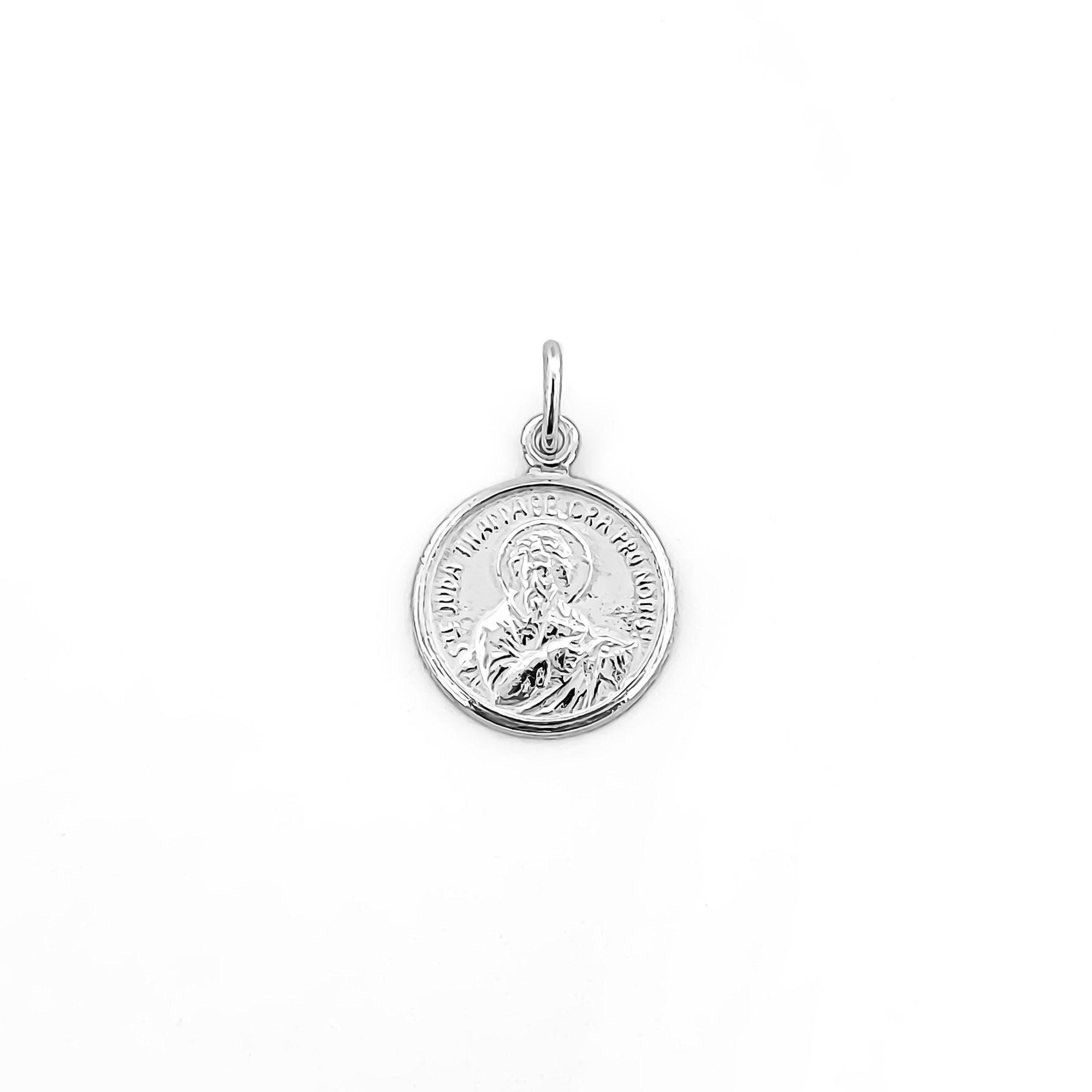 Colgante Medalla San Judas Tadeo 14mm Plata Fina 925-0