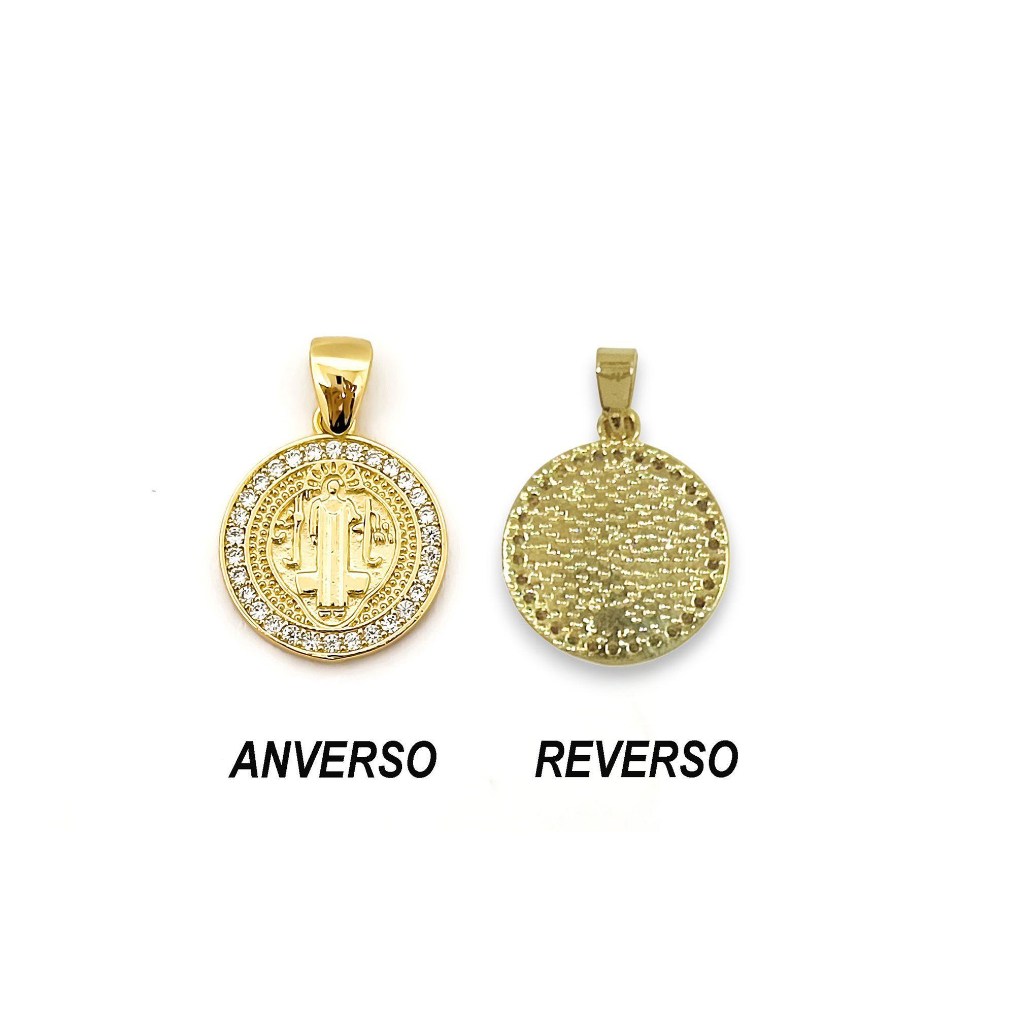 Colgante Medalla San Benito Circón 15mm Enchapado Oro 18K-1