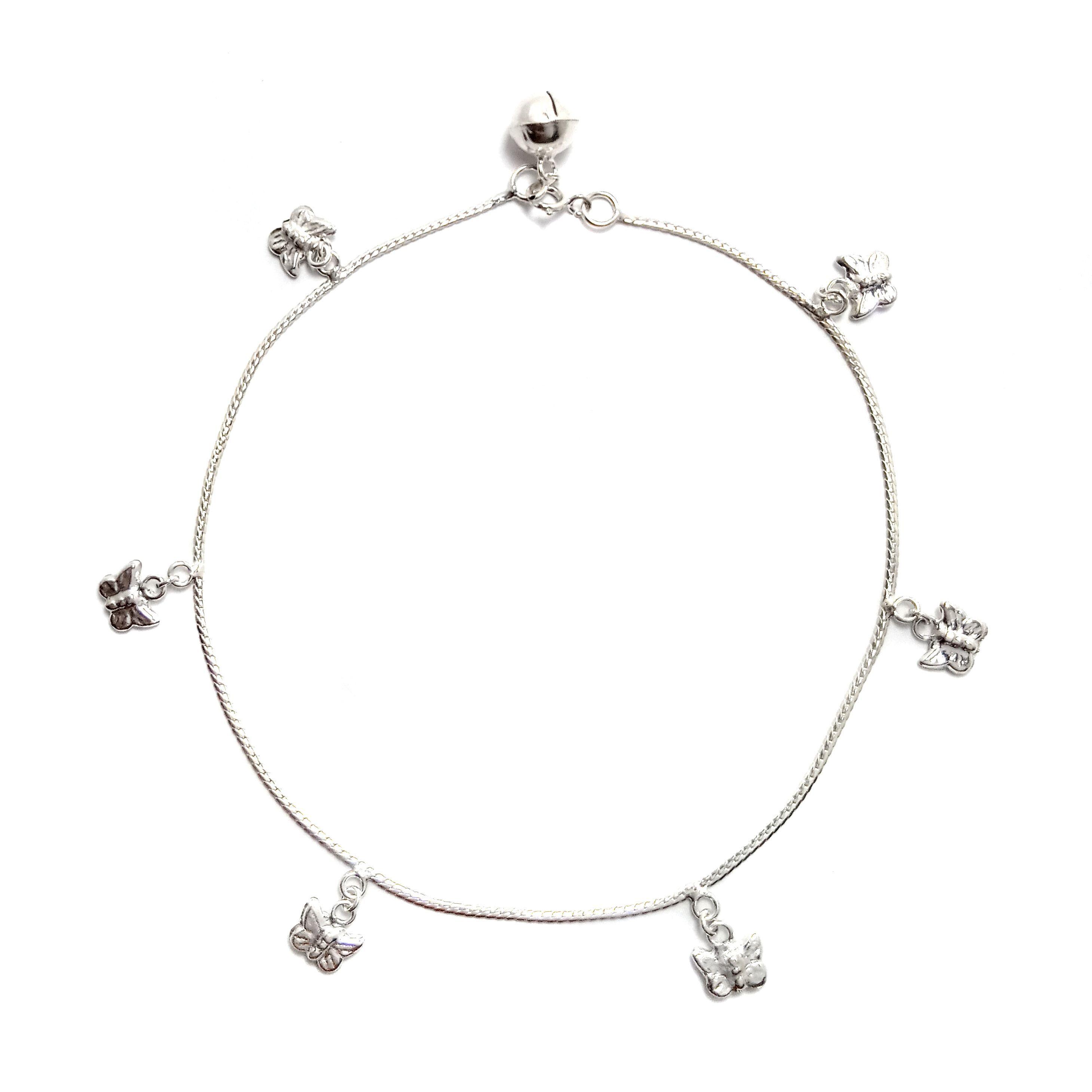 Tobillera Mariposas Colgantes Plata Fina 925 26CM-0