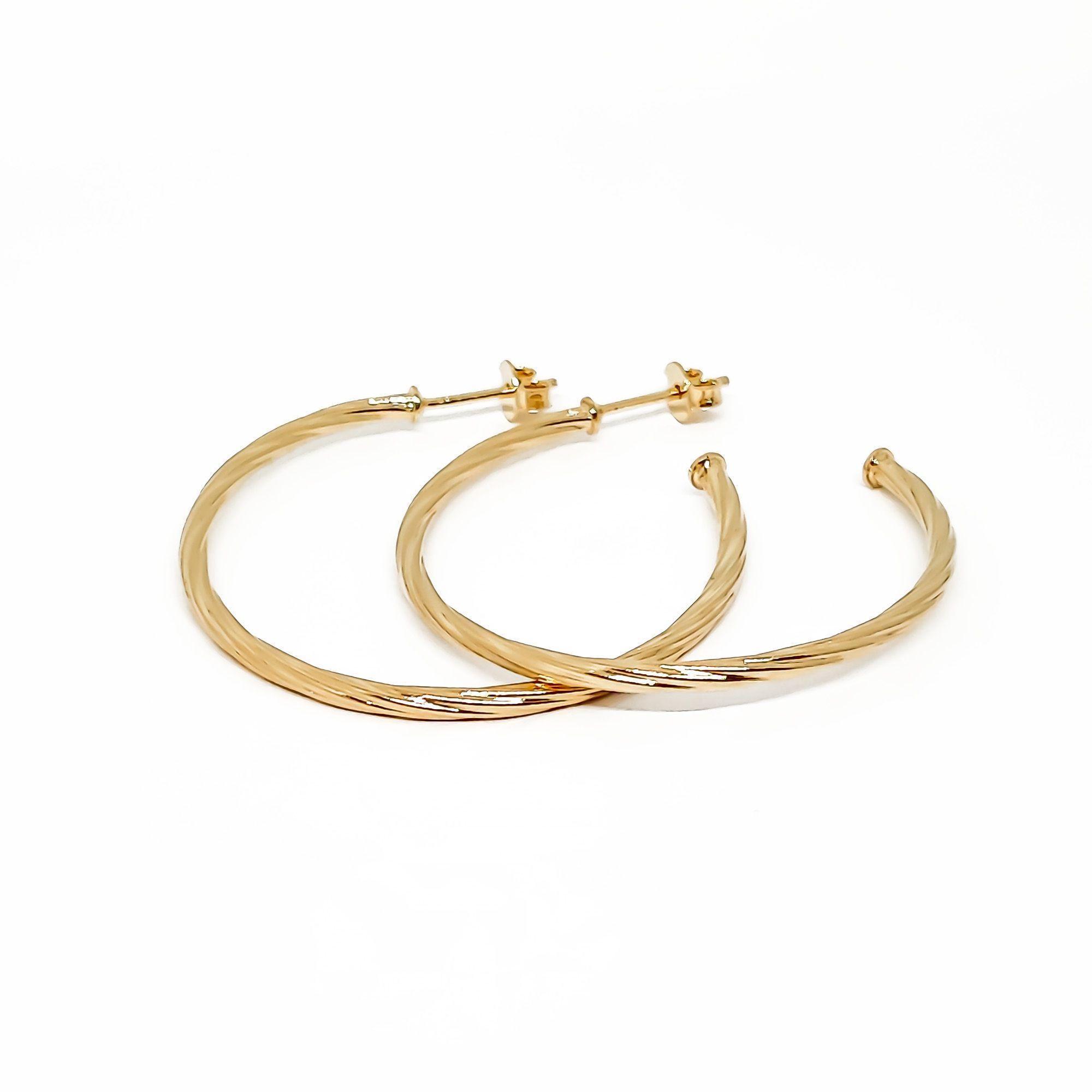 Aros Argollas Torcidas 40mm Enchapado Oro 18K-2