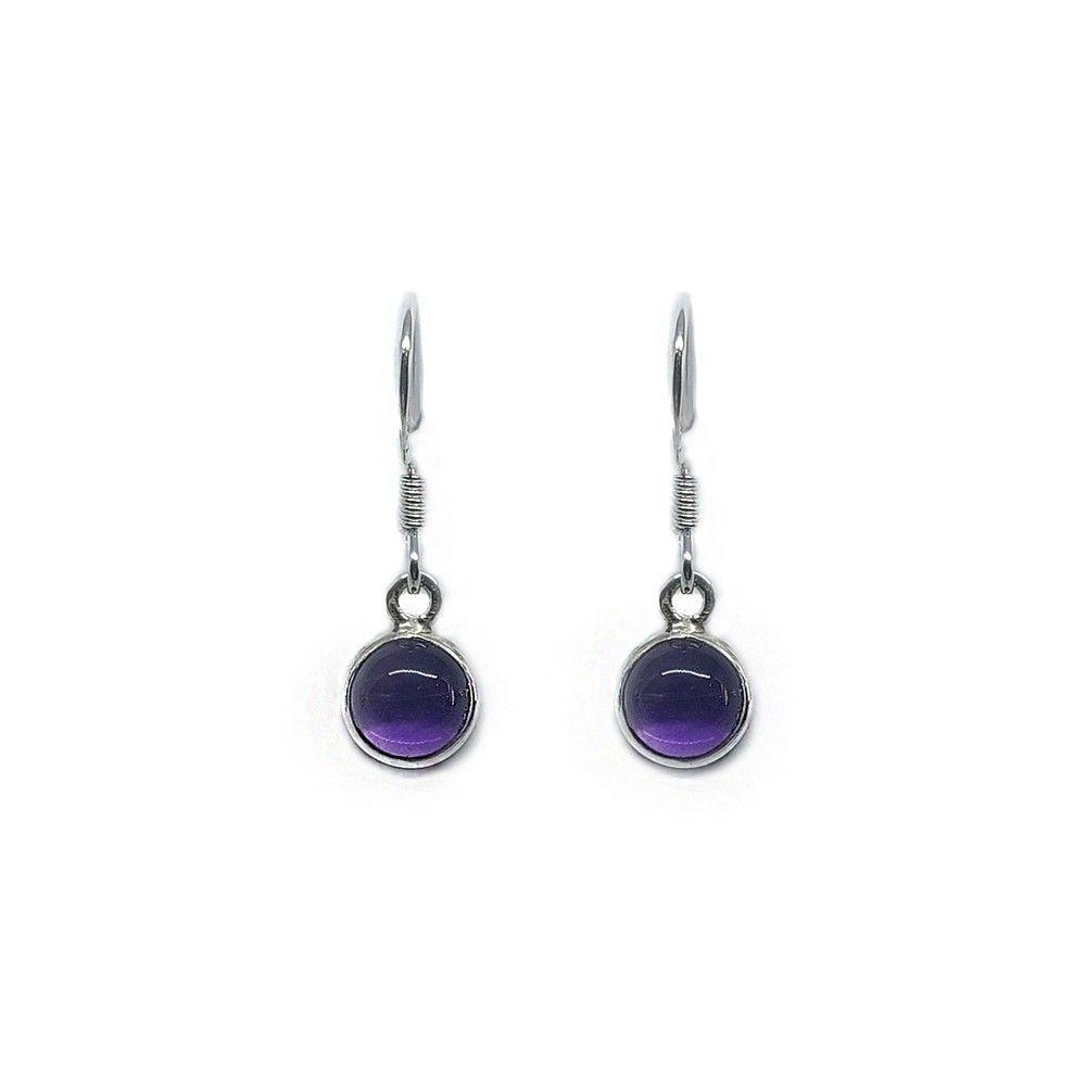 Aros Amatista Redondo 7mm Gancho Plata Fina 925-0