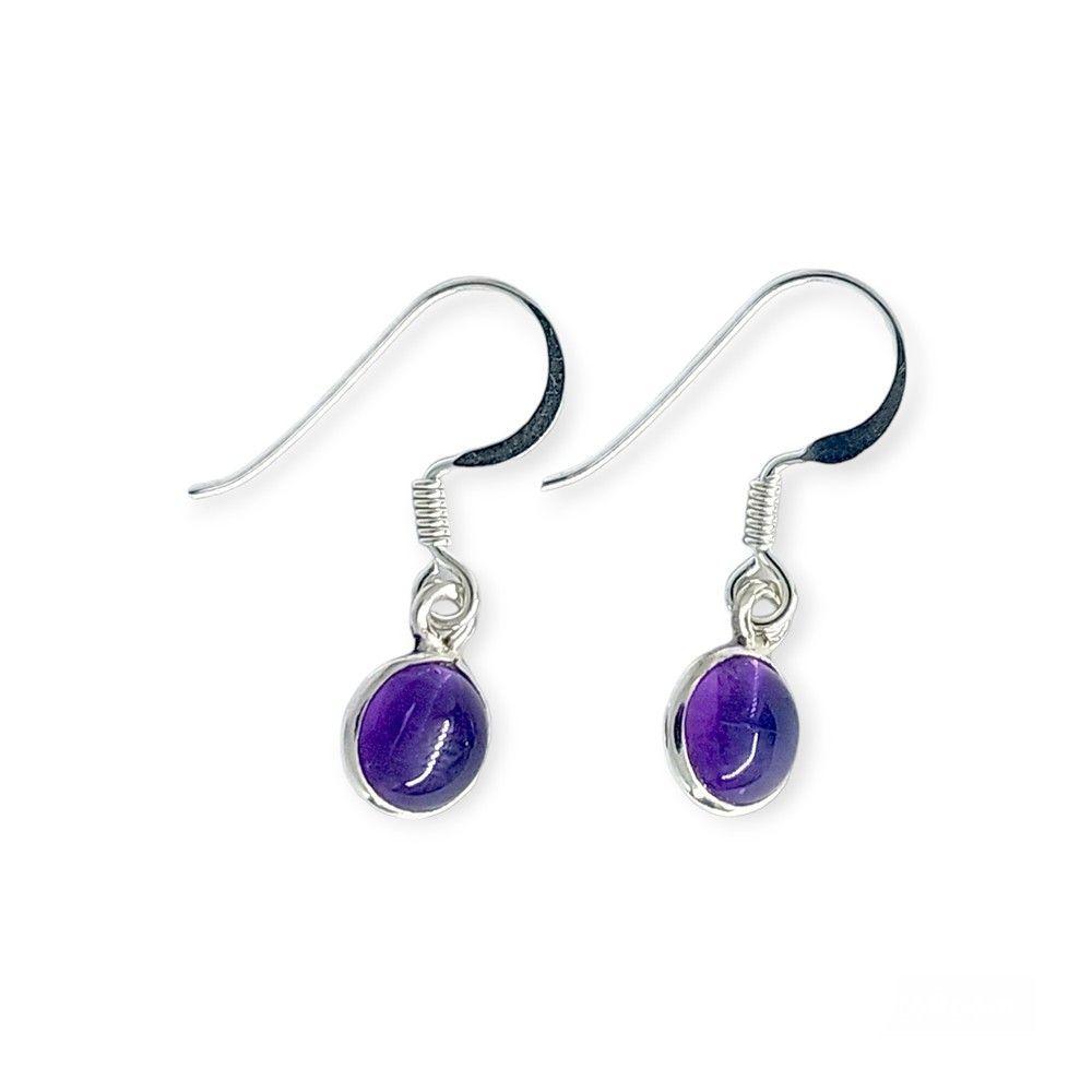 Aros Amatista Redondo 7mm Gancho Plata Fina 925-1