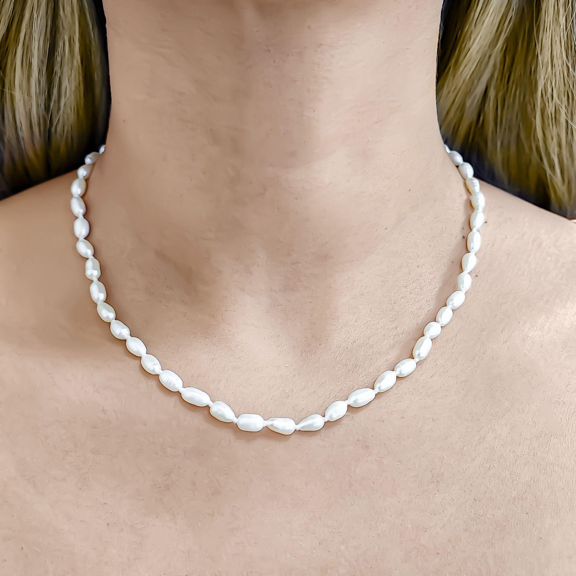 Collar Perla De Río Alargada Nudo Enchapado Oro 18K-2