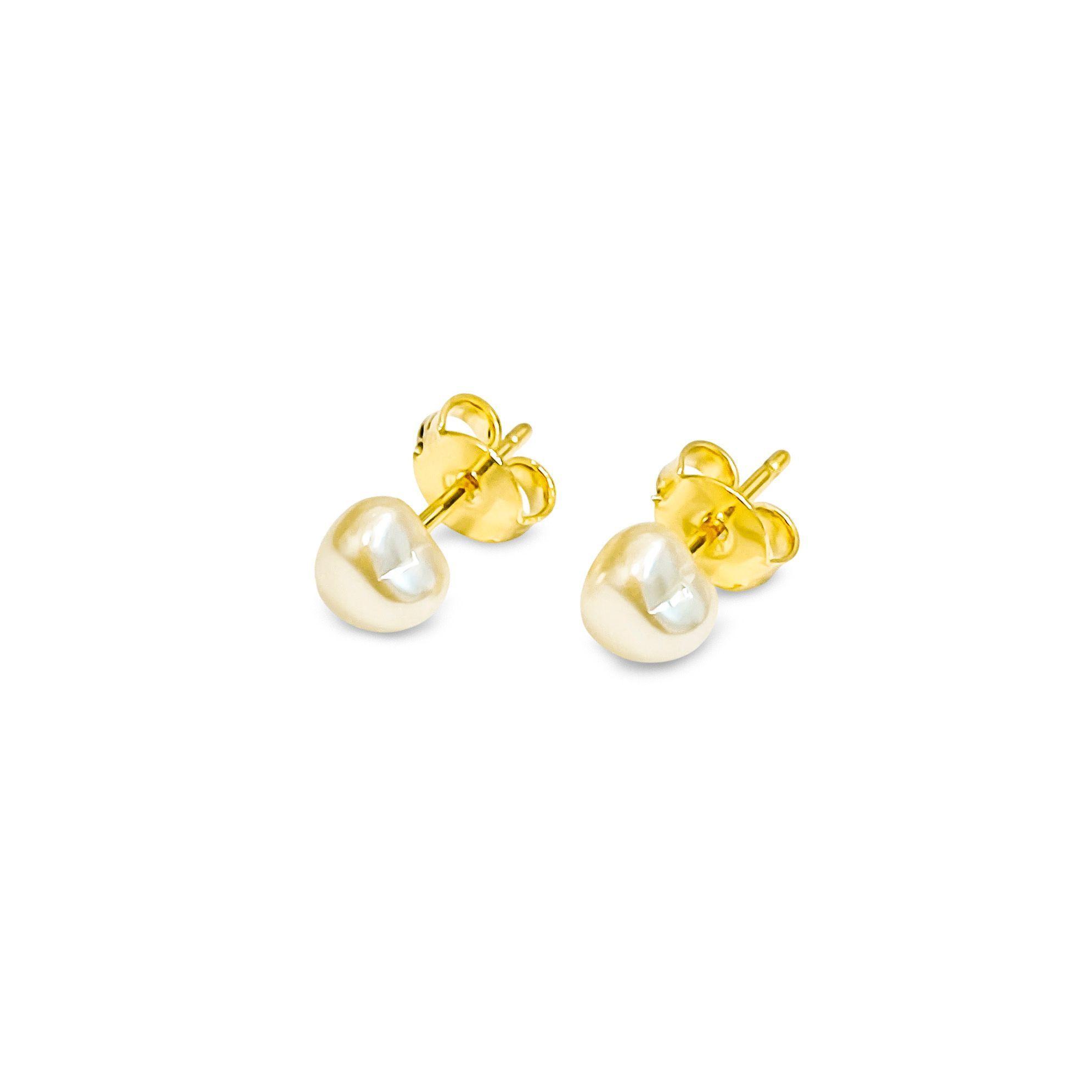 Aros Corazón Perla Sintética 9mm Enchapado Oro 18K-2
