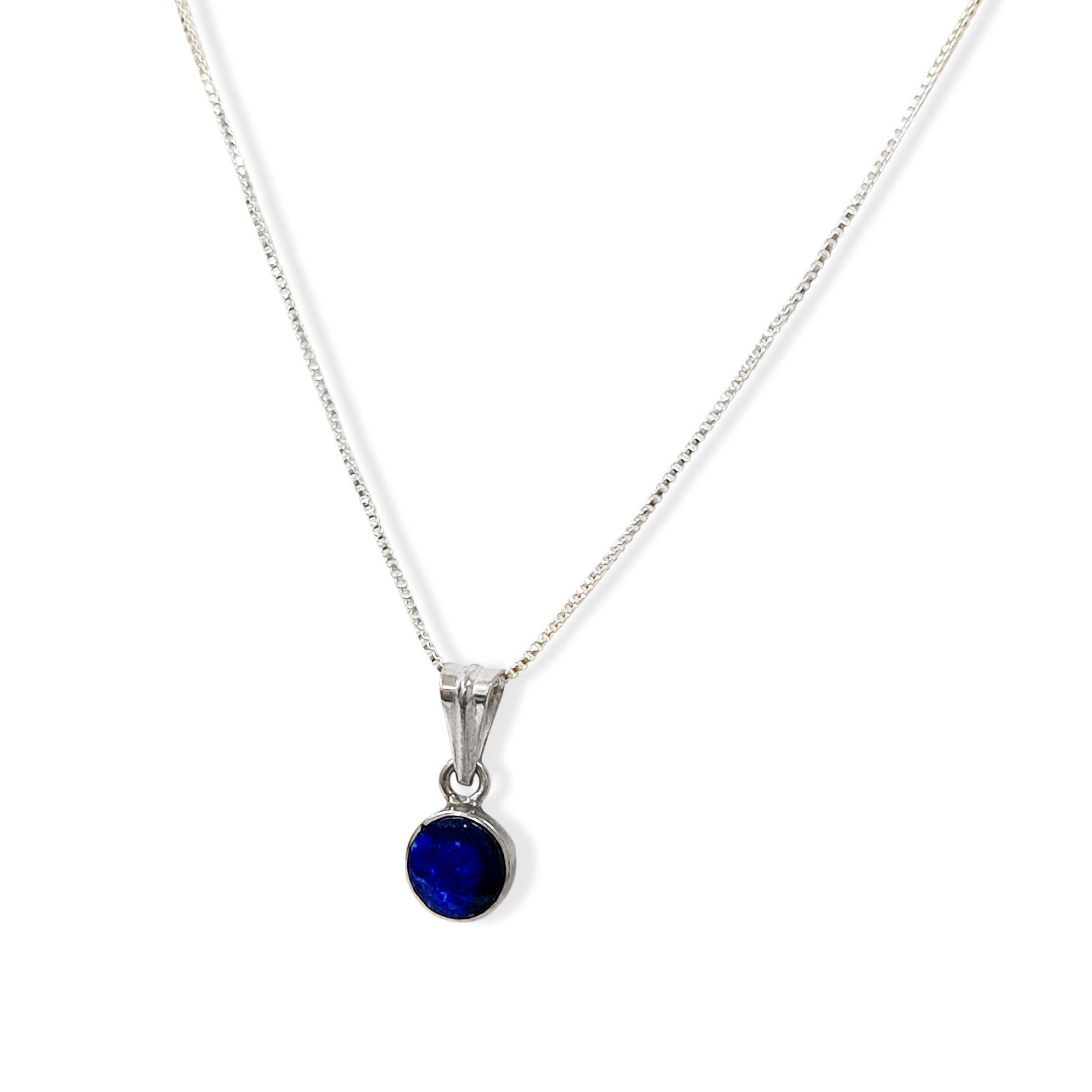 Collar Lapislázuli Círculo 6mm Plata Fina 925-2