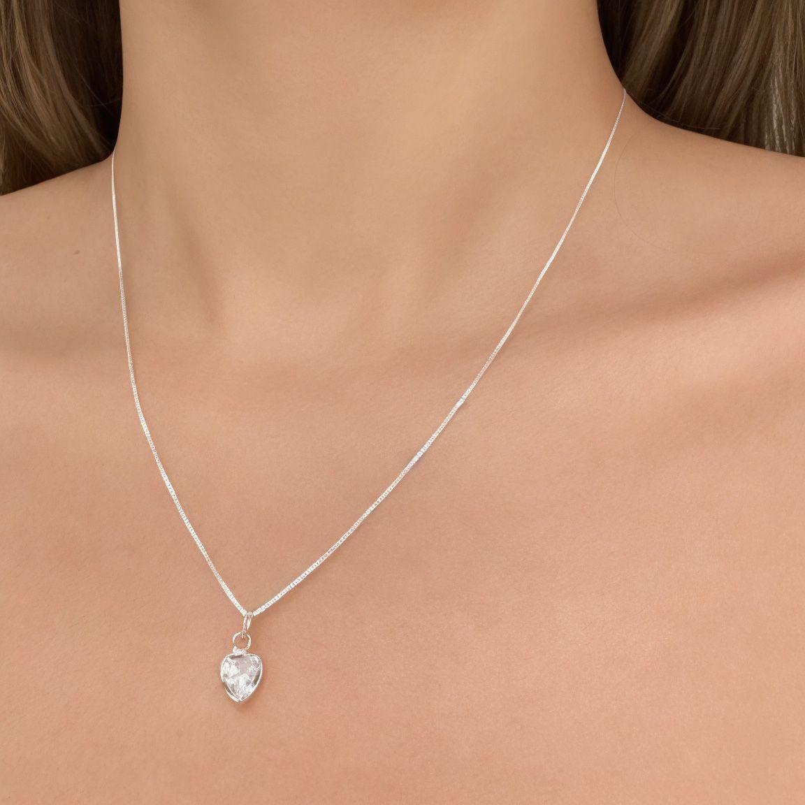 Collar Corazón Punto De Luz Plata Fina 925-3