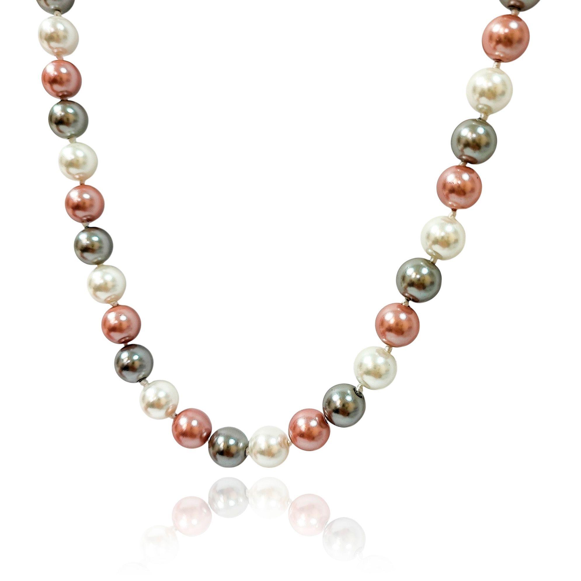 Collar Perla Shellpearl Gris Blanco Rosado 8mm Plata Fina 925-2