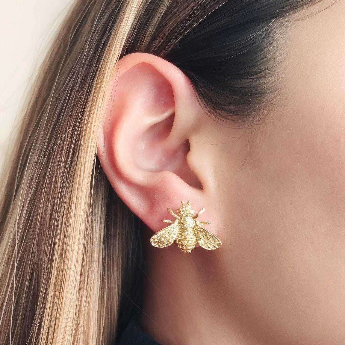 Aros Abeja Enchapado Oro 18K-2
