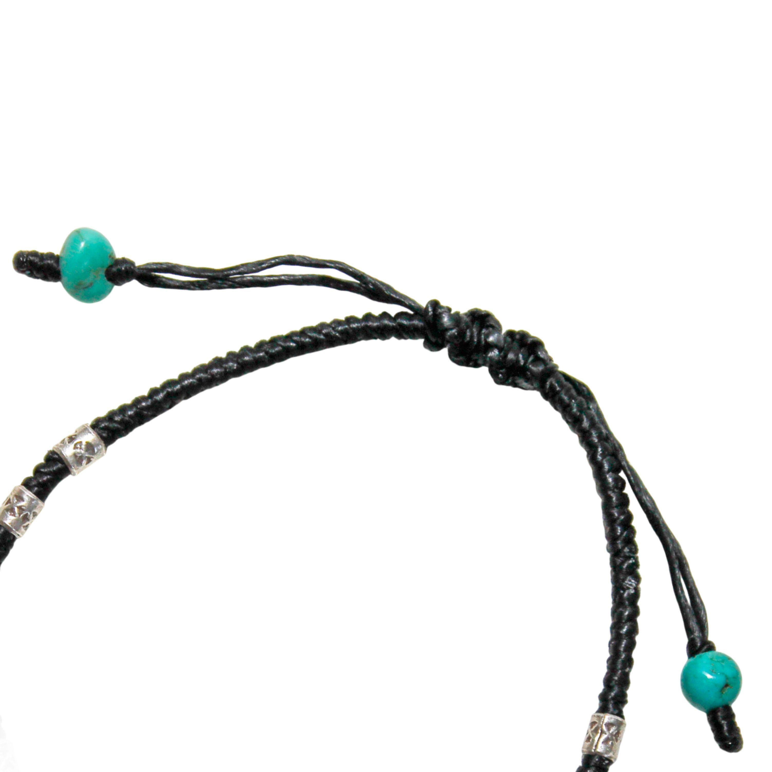 Pulsera Turquesa Cordón Negro Mostacilla Plata Fina 925-2