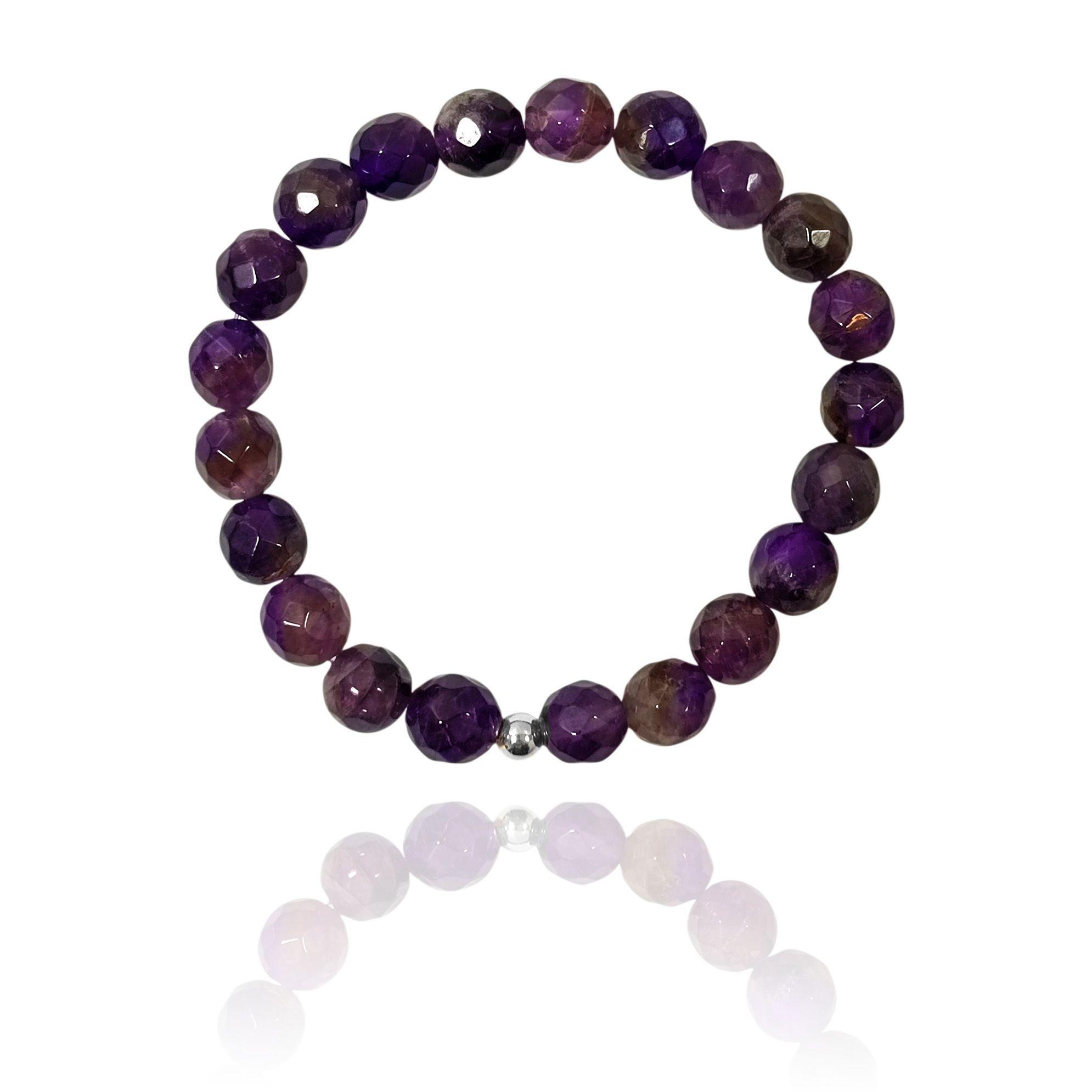 Pulsera Amatista 8mm Facetada Plata Fina 925-2