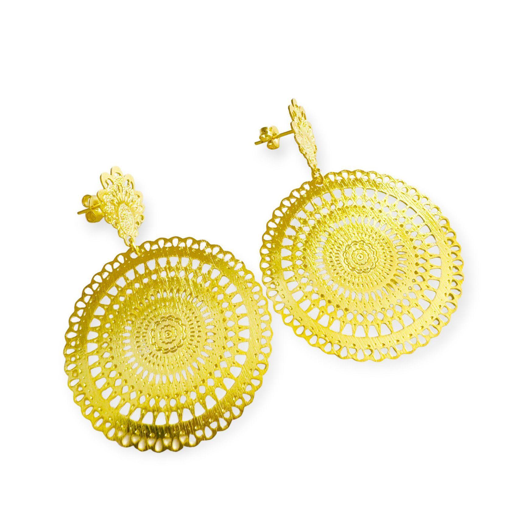 Aros Mandala Redondo Tope Barroco Enchapado Oro 18K-2