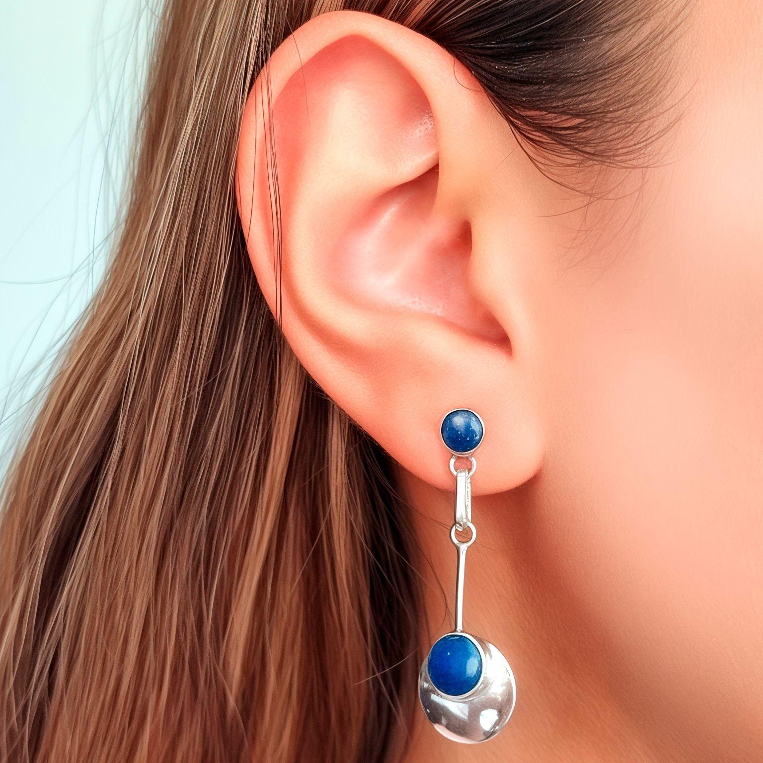 Set Lapislázuli Aros y Colgante Círculo Plata Fina 950-2