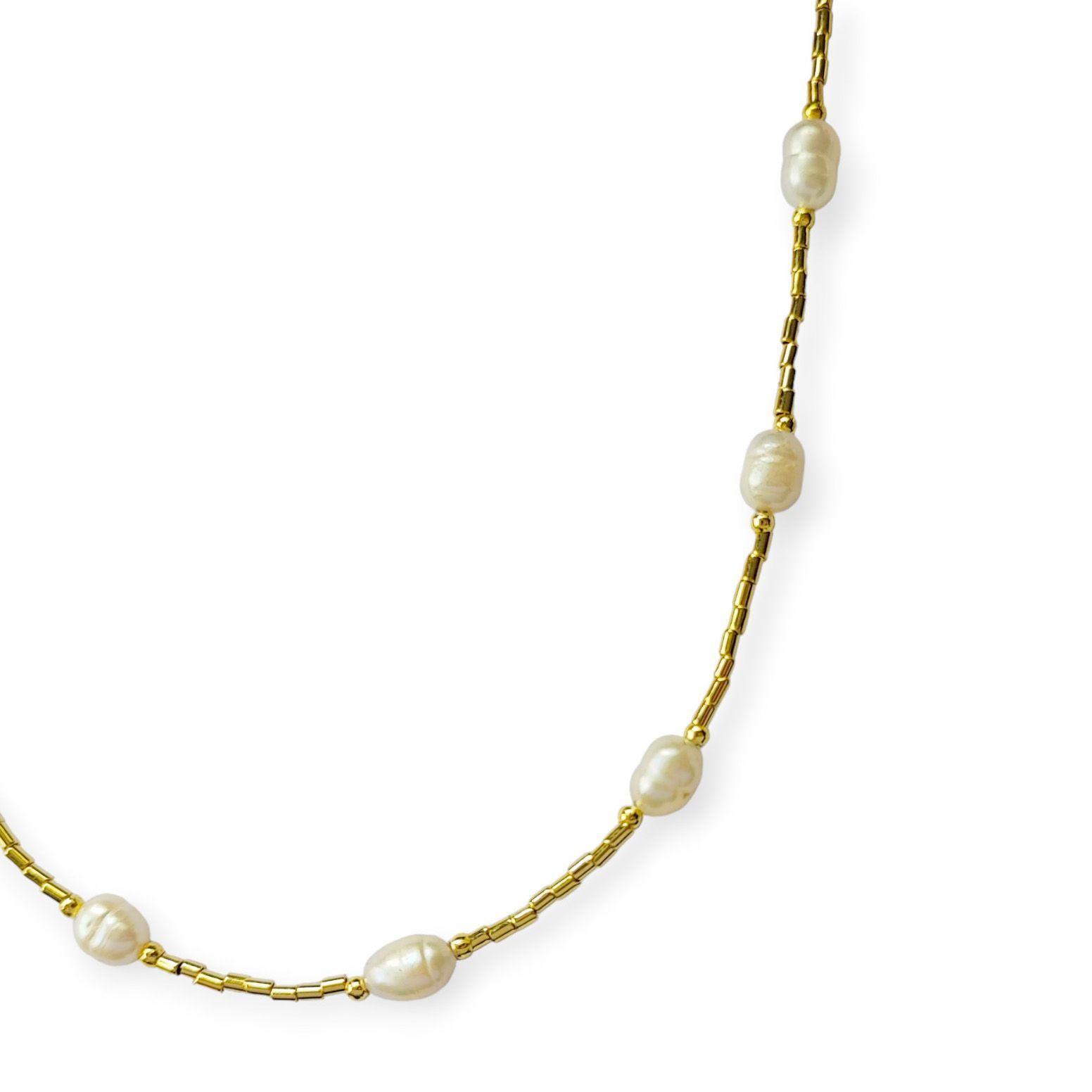 Collar Perlas De Río Naturales Mostacillas Enchapadas Oro 18K-1