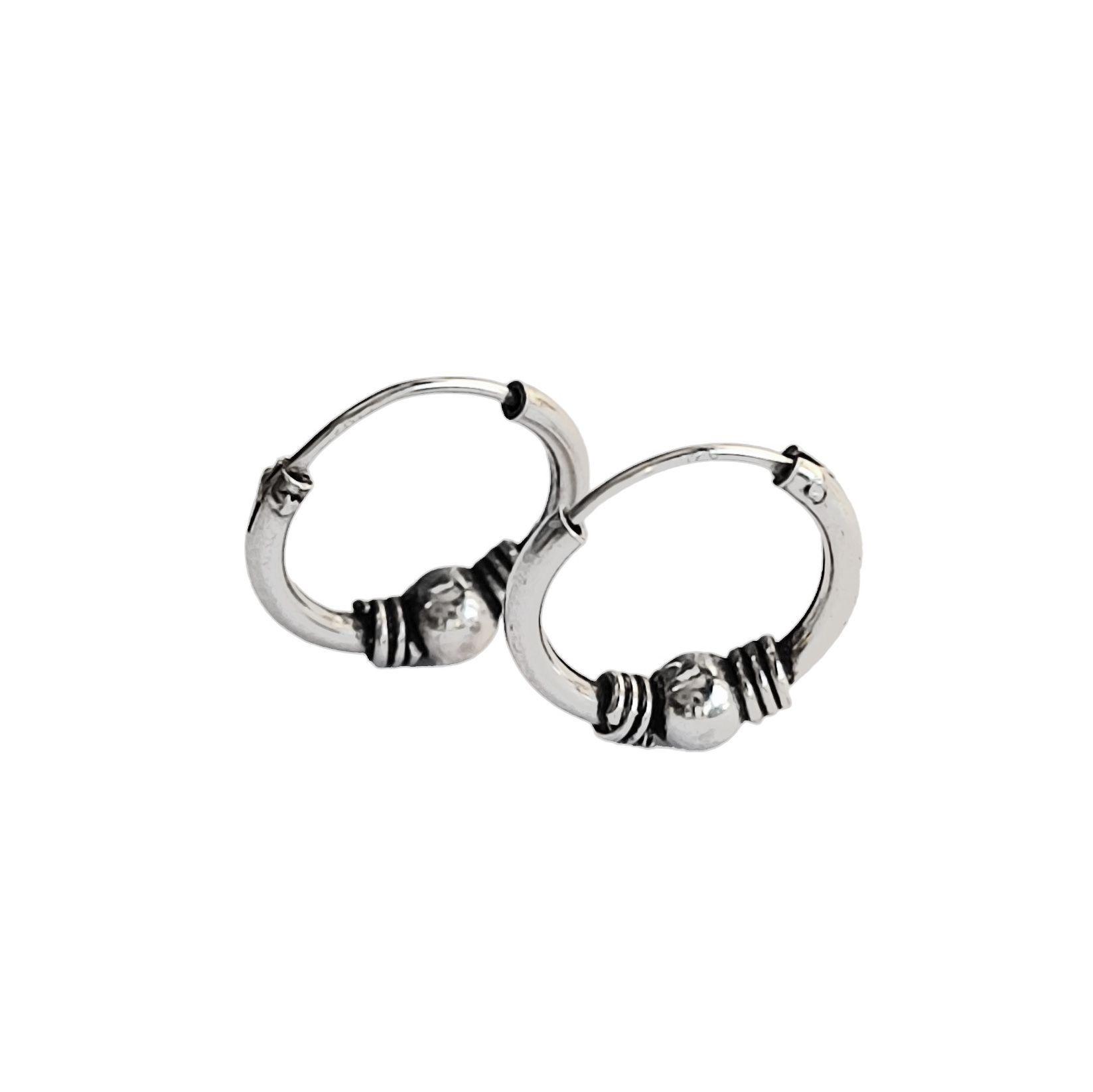 Aros Argolla Bali Mini Envejecida Plata Fina 925-2