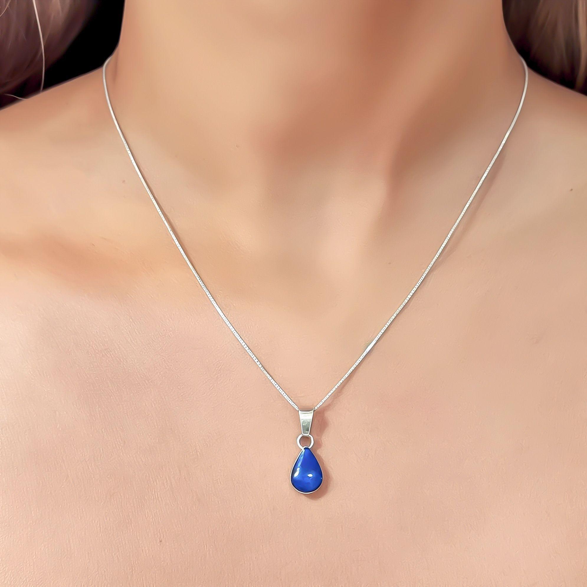 Collar Lapislazuli Gota Plata Fina-2