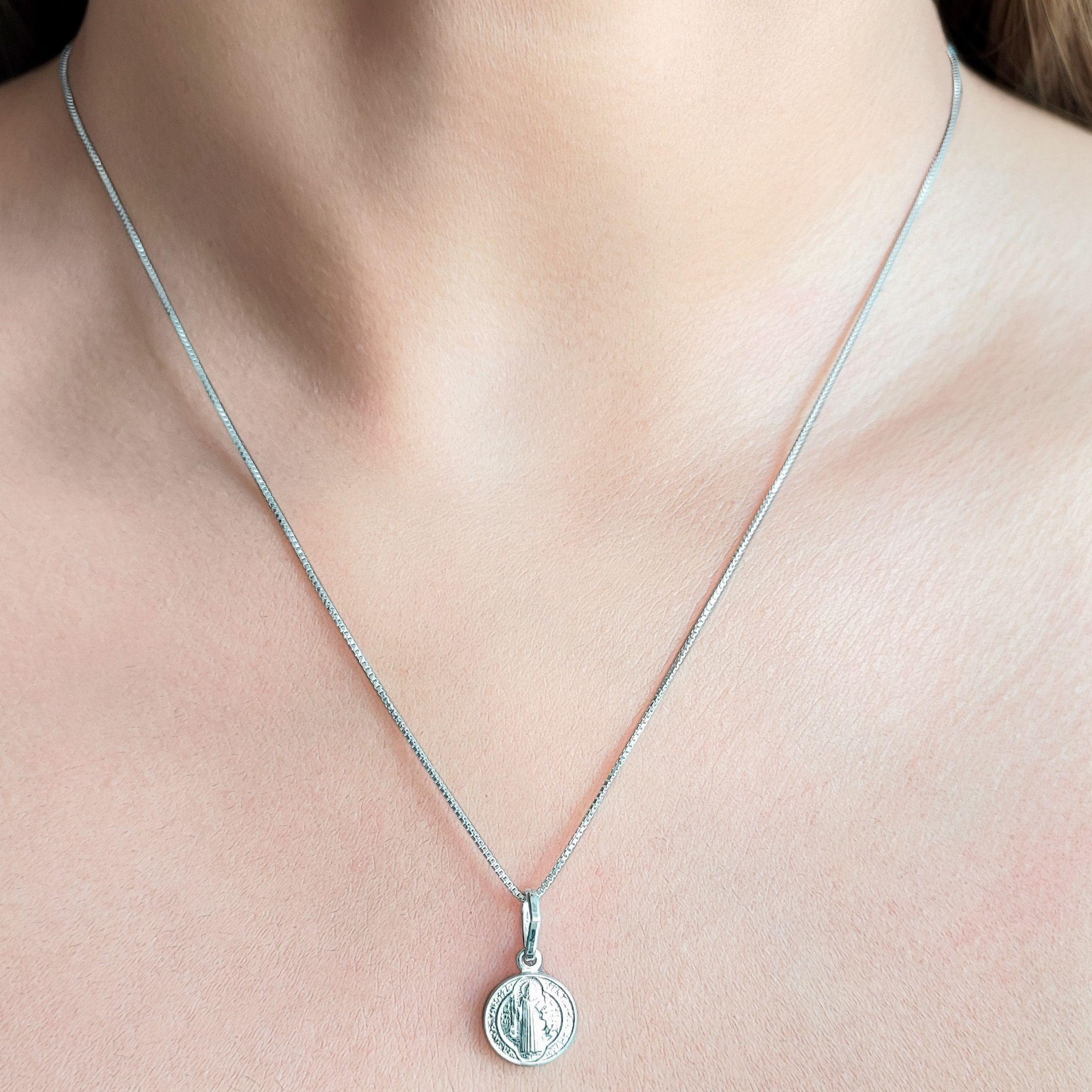 Collar Medalla San Benito Veneciana Plata Fina 925-1