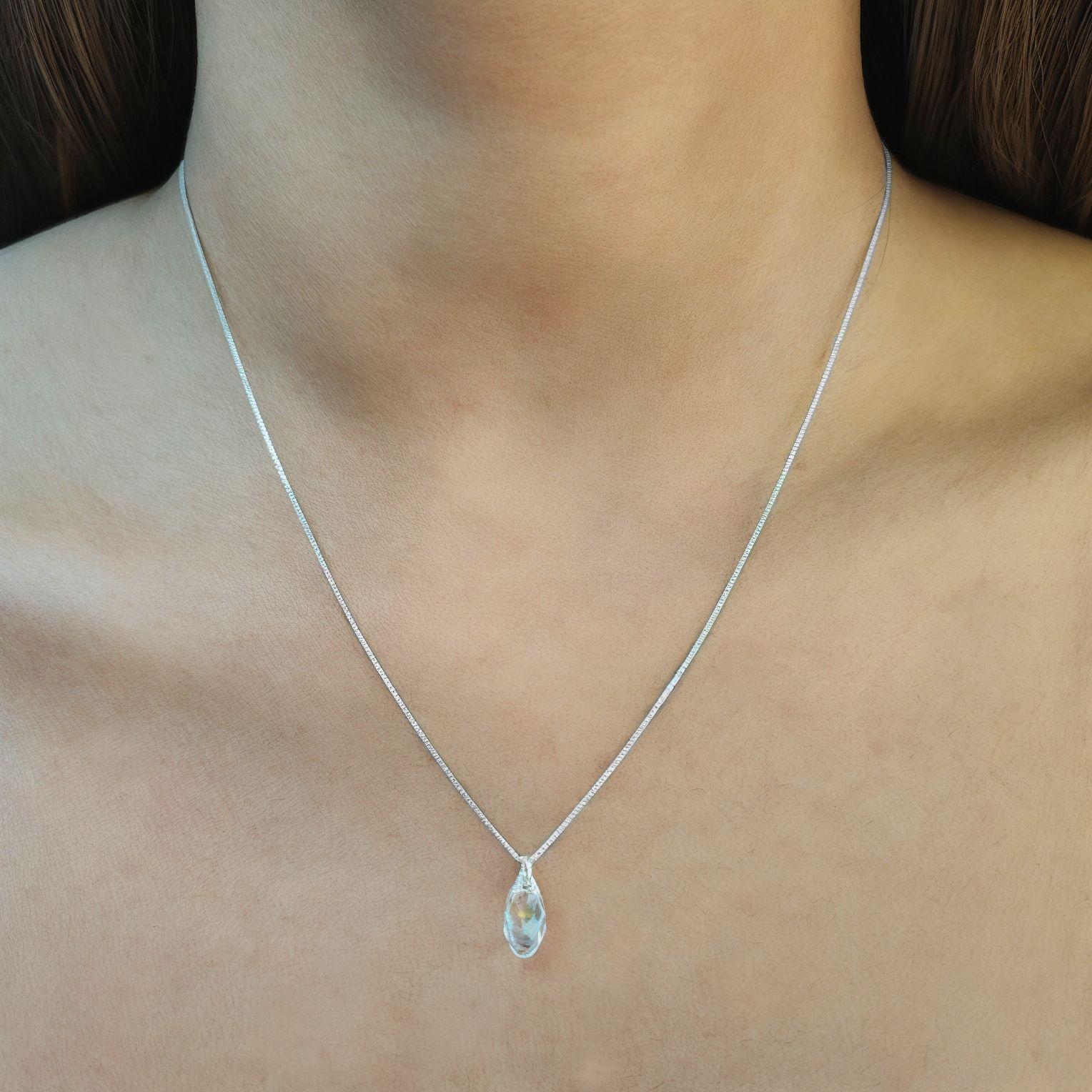 Collar Cristal Gota 45cm Plata Fina 925-1