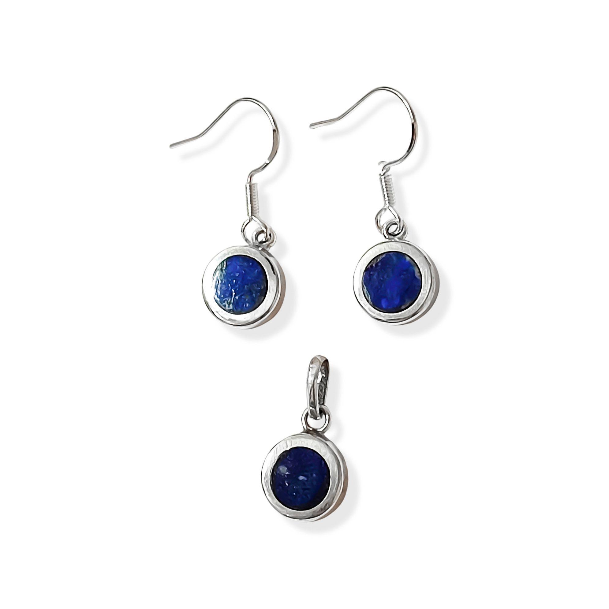 Set Lapislázuli Aros Colgante Redondo Gancho Plata Fina 950-2