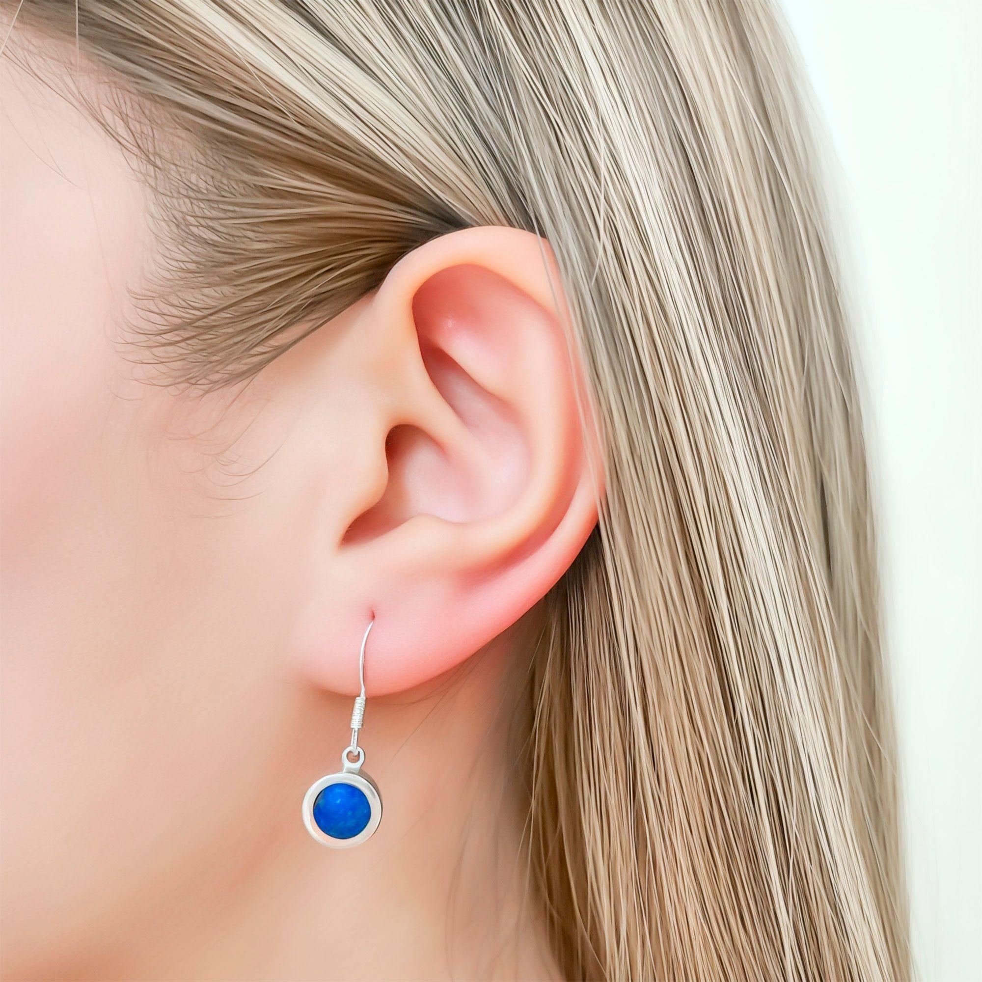 Set Lapislázuli Aros Colgante Redondo Gancho Plata Fina 950-3