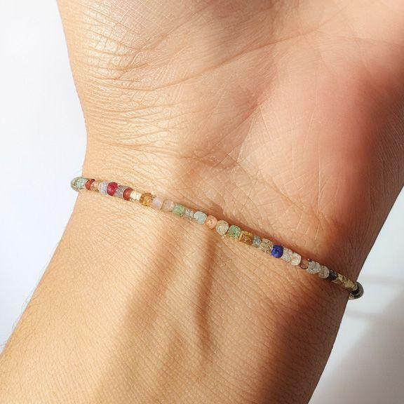 Pulsera Piedras Naturales Facetadas Mostacillas Enchapado Oro 18K-1