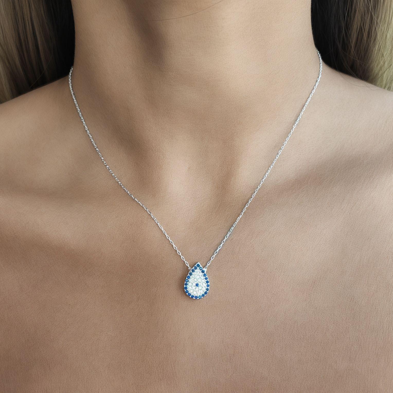 Collar Ojo Turco Gota Circón Plata Fina 925-2