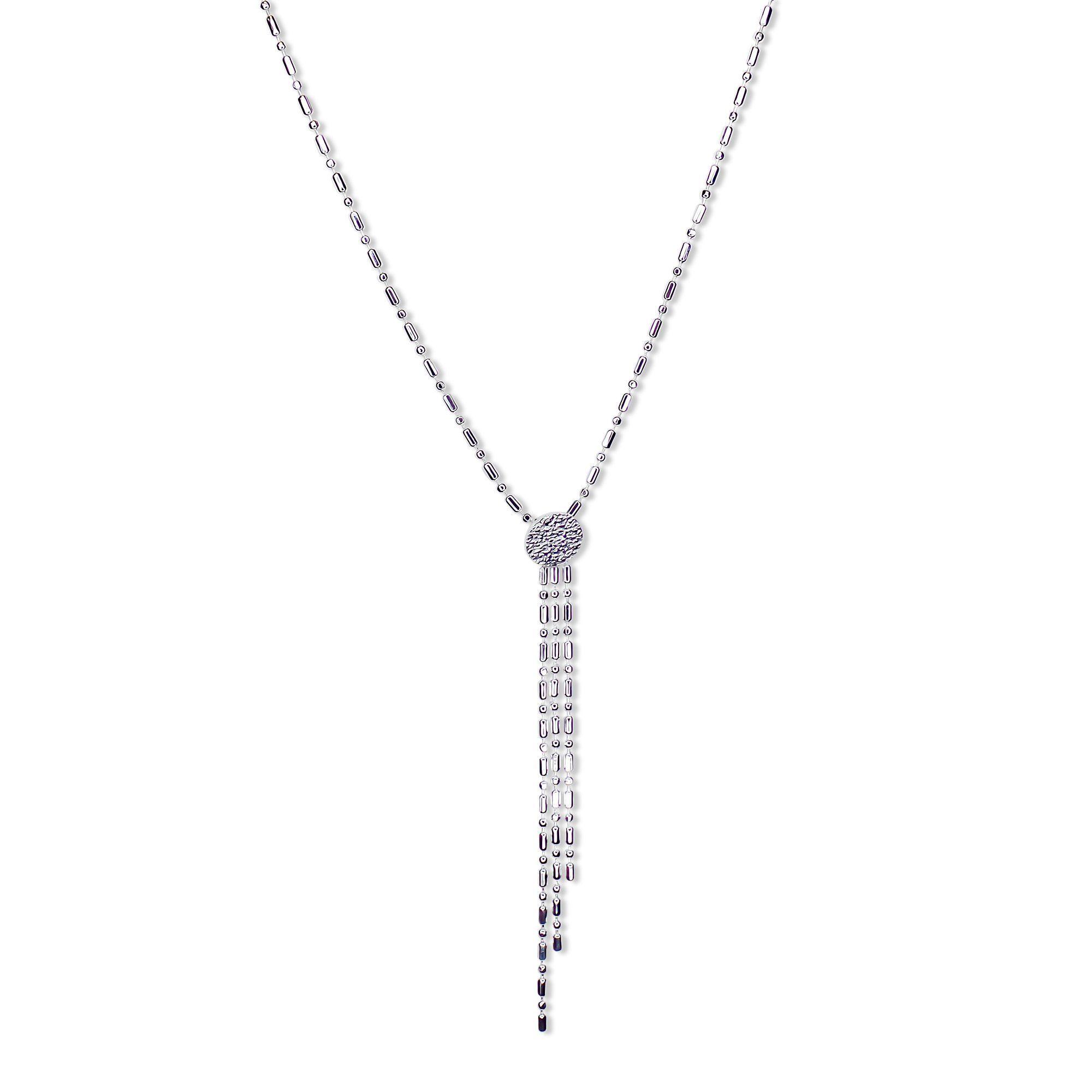 Collar Cadena Punto Coma y Colgante Disco Satinado Plata Fina 925-0