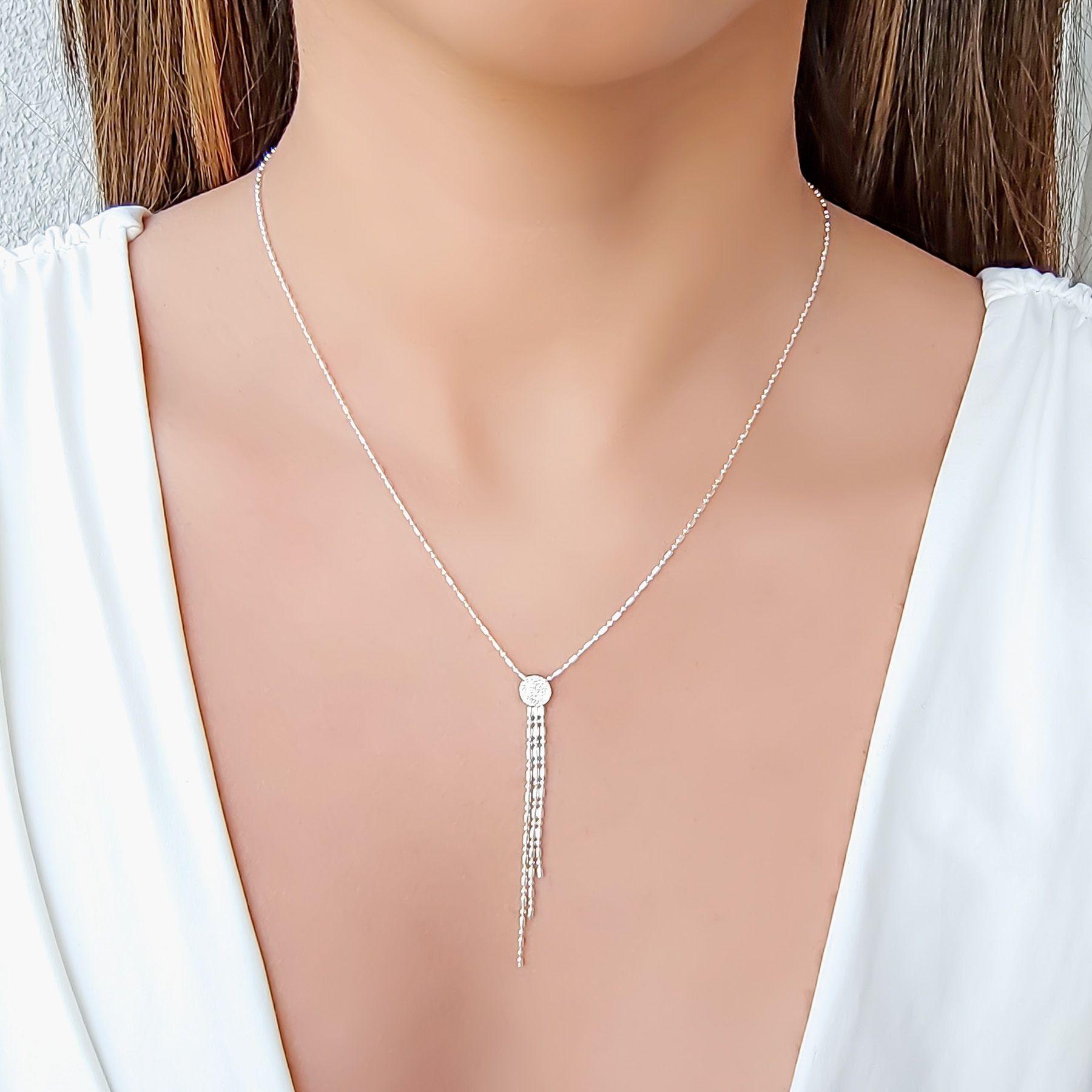 Collar Cadena Punto Coma y Colgante Disco Satinado Plata Fina 925-3