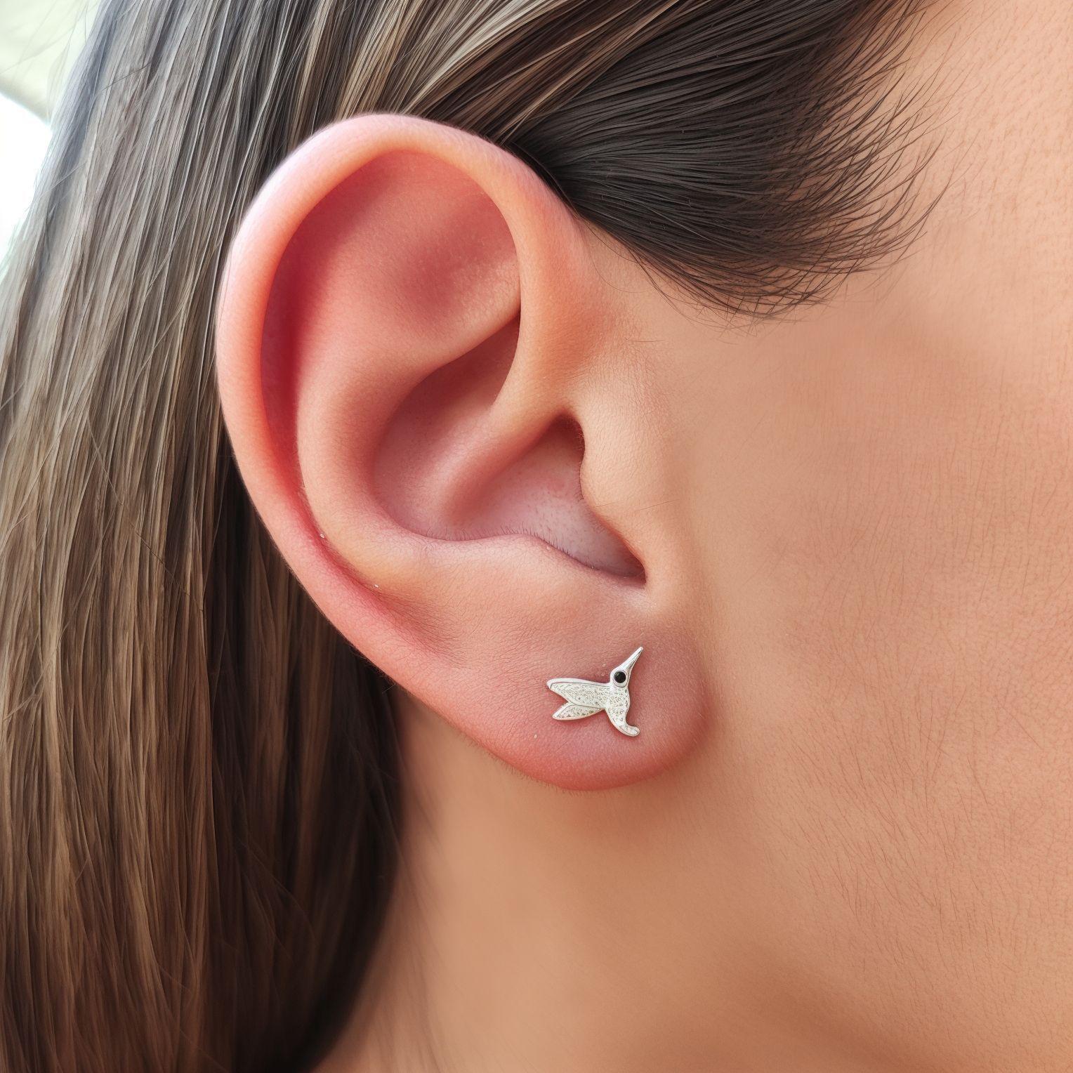 Aros Colibrí Circón Blanco Plata Fina 925-2