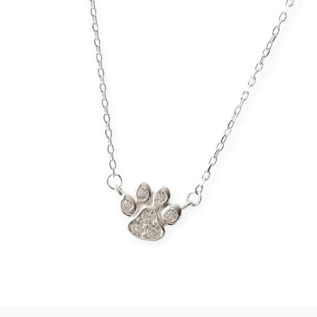 Collar Huella Perro Circón Plata Fina 925-2