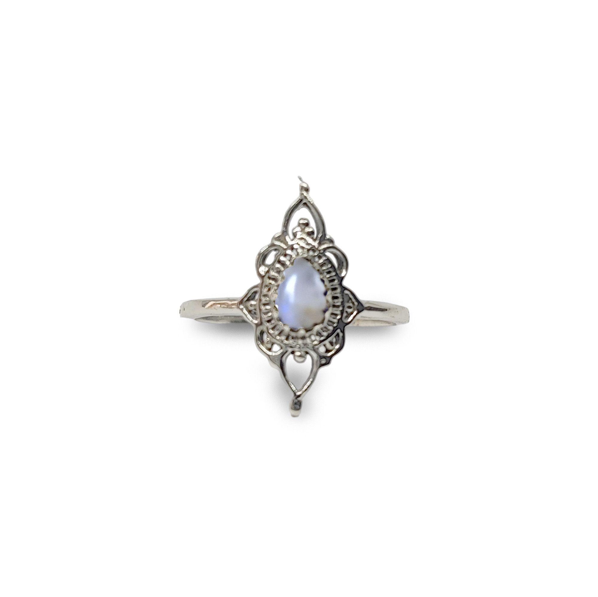 Anillos Ishani Piedra Luna Plata Fina 925-0