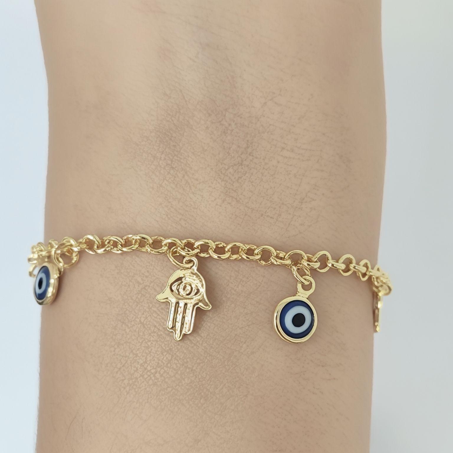 Pulsera Ojo Turco Mano Fátima Enchapada Oro 18K-2