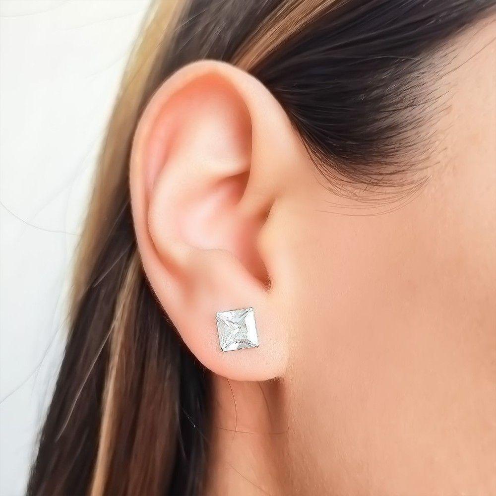 Aros Circón Cuadrado 7mm Plata Fina 925-2