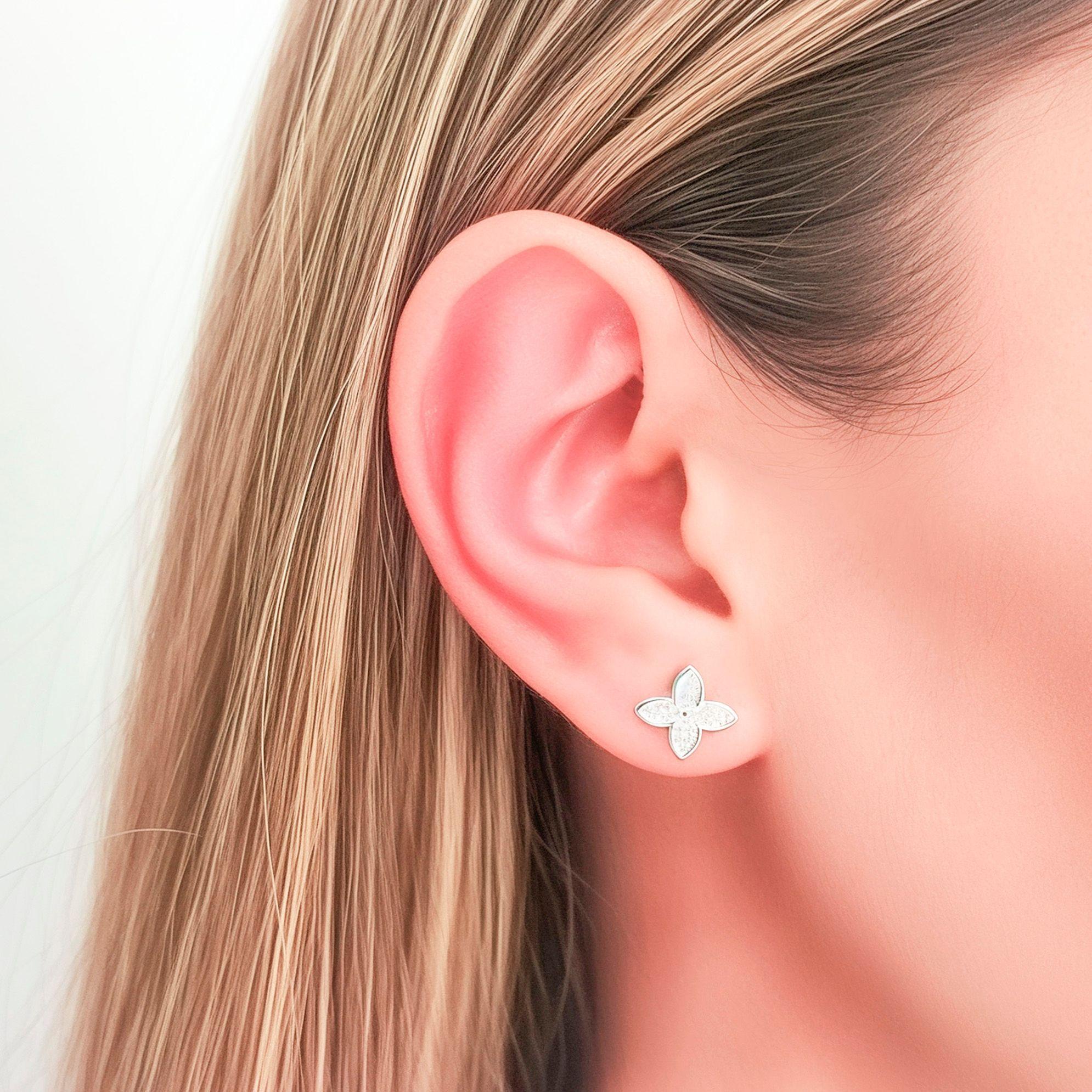 Aros Trébol Circón Blanco Regina Plata Fina 925-2