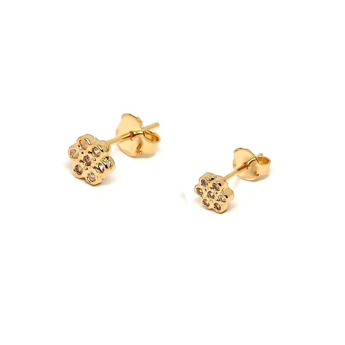 Aros Flor Circón 5mm Enchapado Oro 18K-2