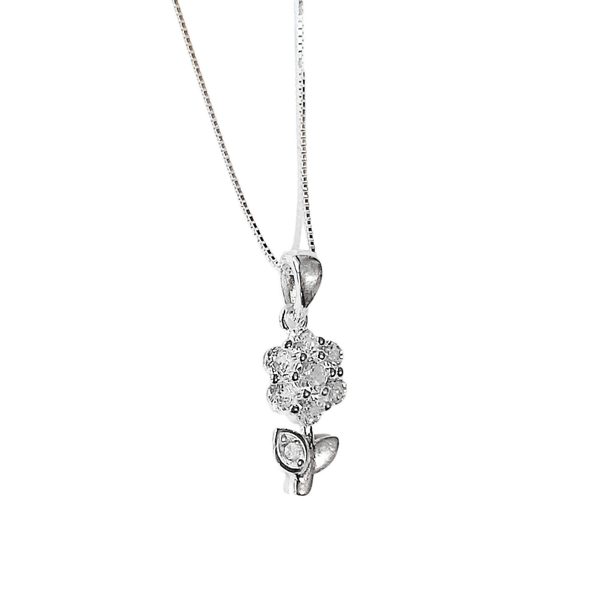 Collar Flor Circón Plata Fina 925-2