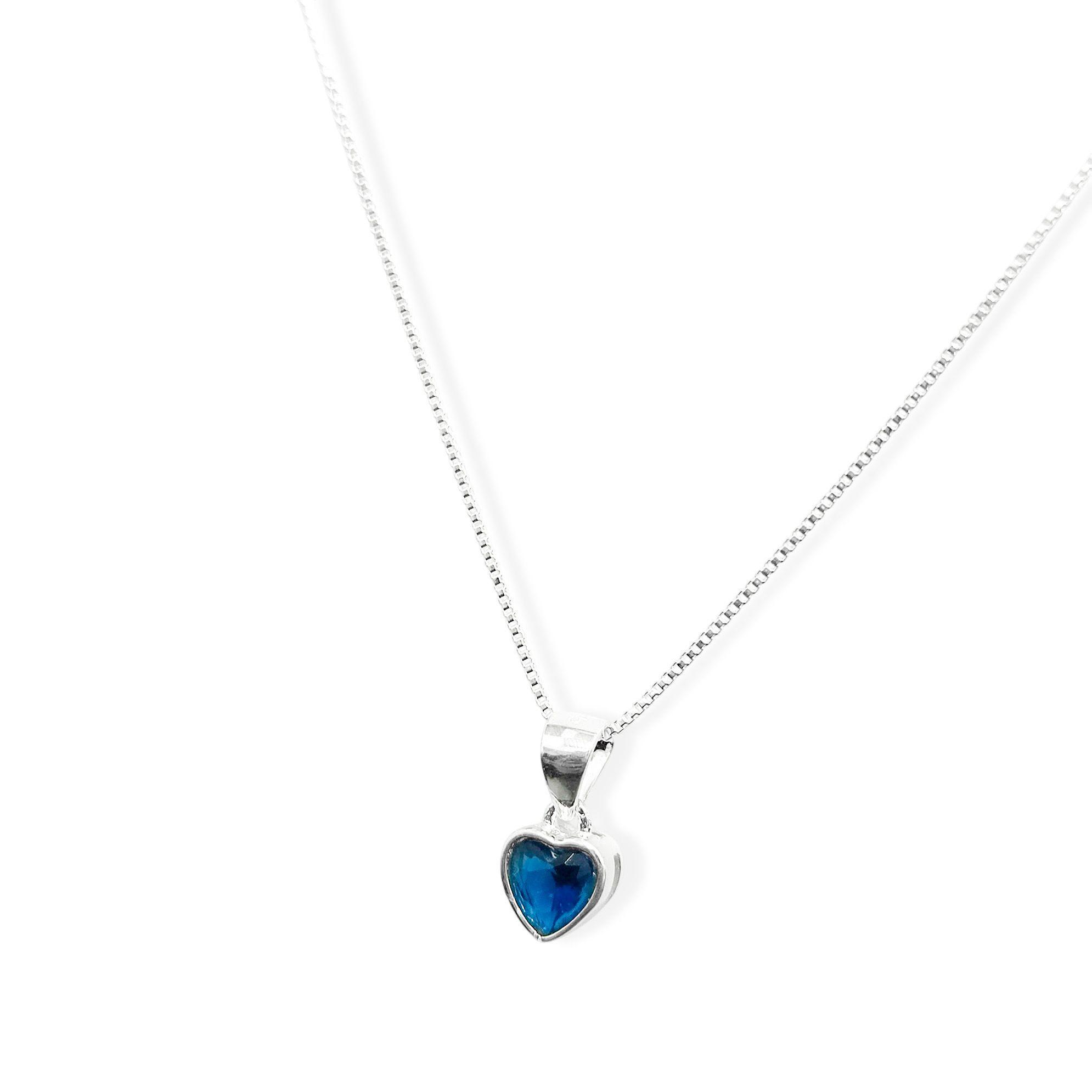 Collar Punto De Luz Corazón Azul Plata Fina 925-2