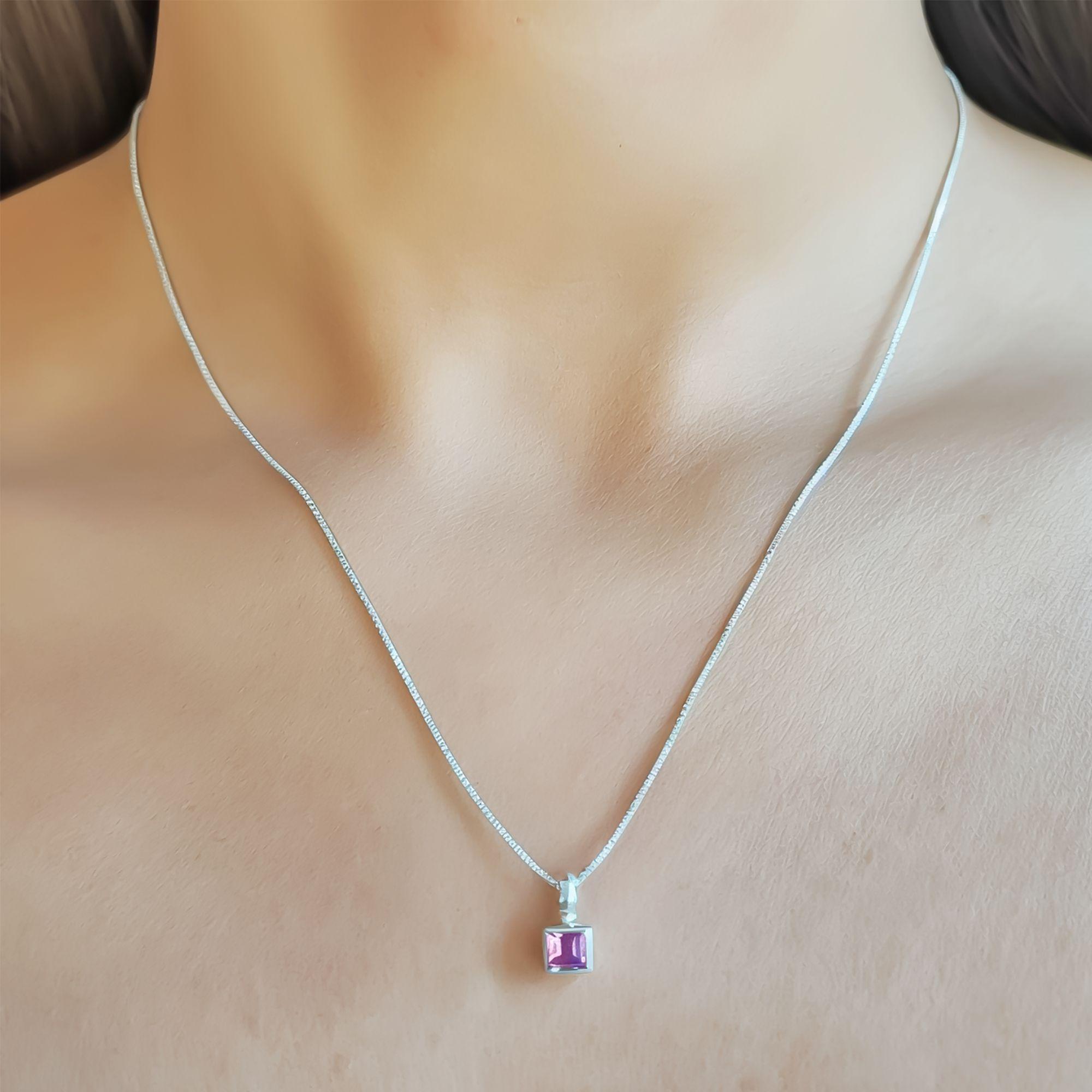 Collar Amatista Cuadrado Veneciana Plata Fina 925-3