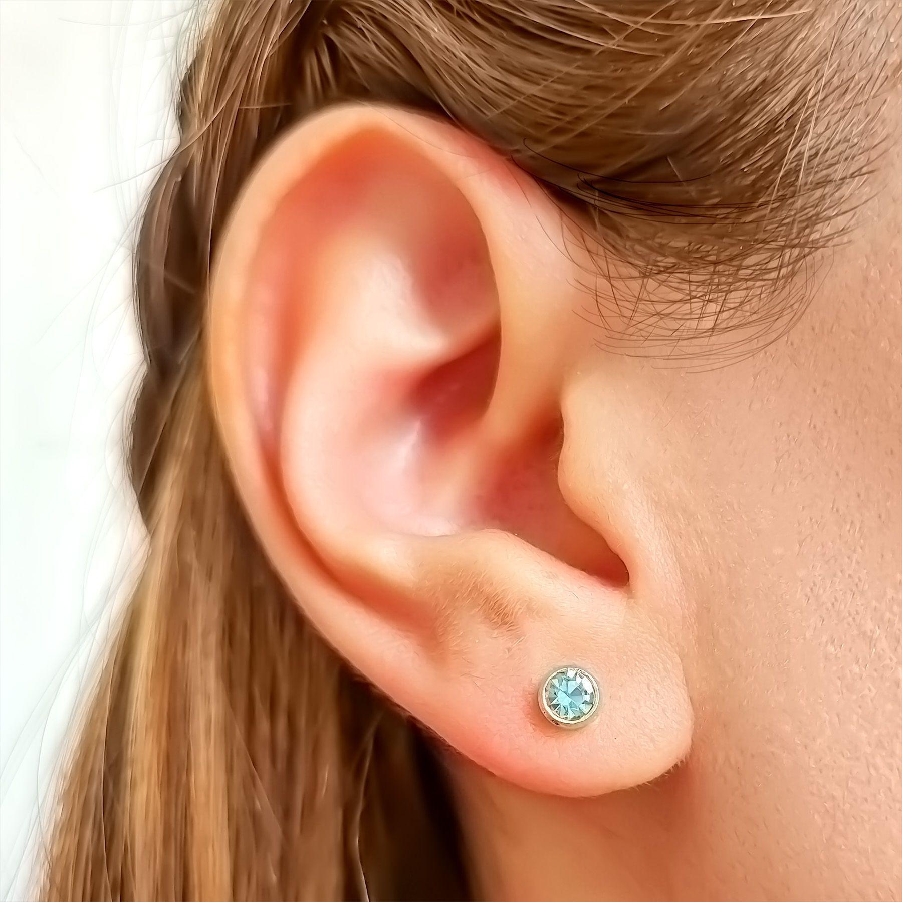 Aros Niña Circón Celeste 5mm Enchapado Oro 18K-2