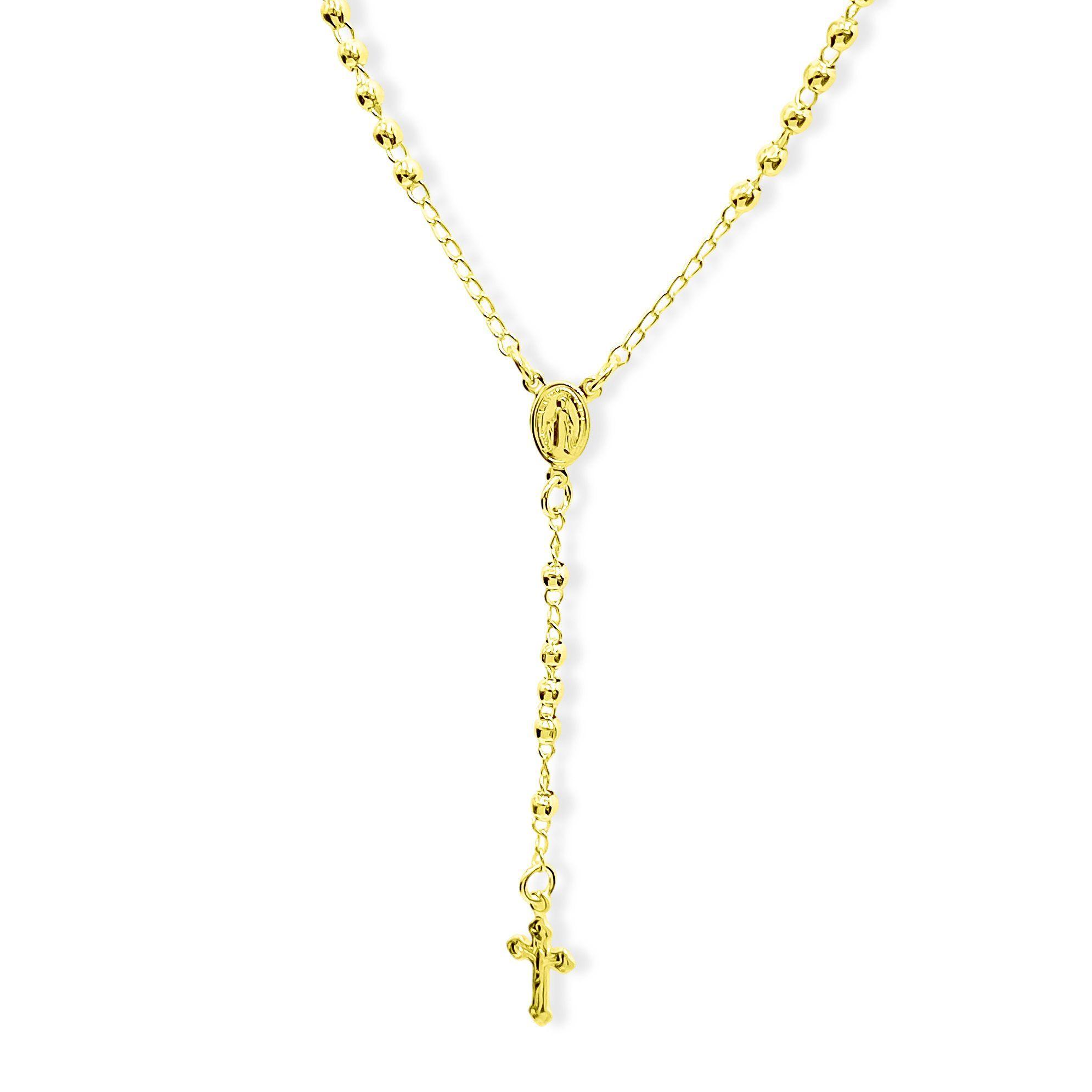 Collar Rosario Virgen De Los Rayos Cruz Cristo Enchapado Oro 18K-2
