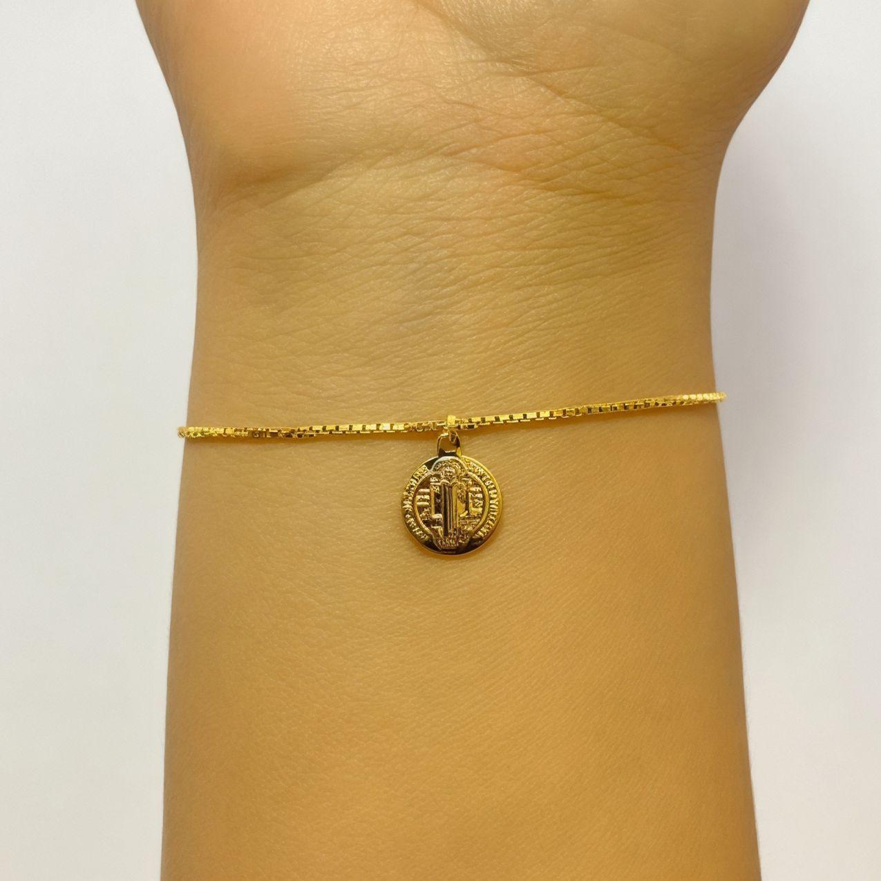 Pulsera San Benito 10mm Enchapado Oro 18K-2
