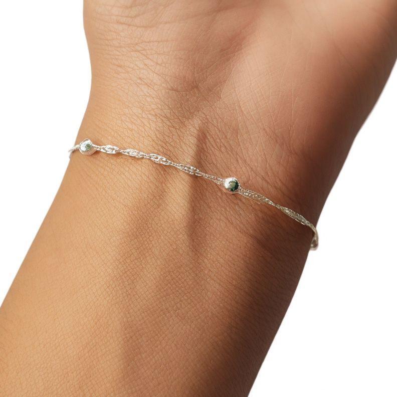 Pulsera Cadena Torcida Bolitas Plata Fina 925-2