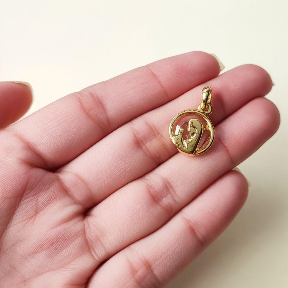 Colgante Medalla Virgen Niña Cristal 14mm Enchapado Oro 18K-3