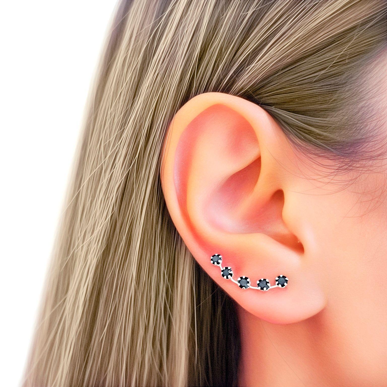 Aros Trepadores 5 Strass Negro Plata Fina 925-2