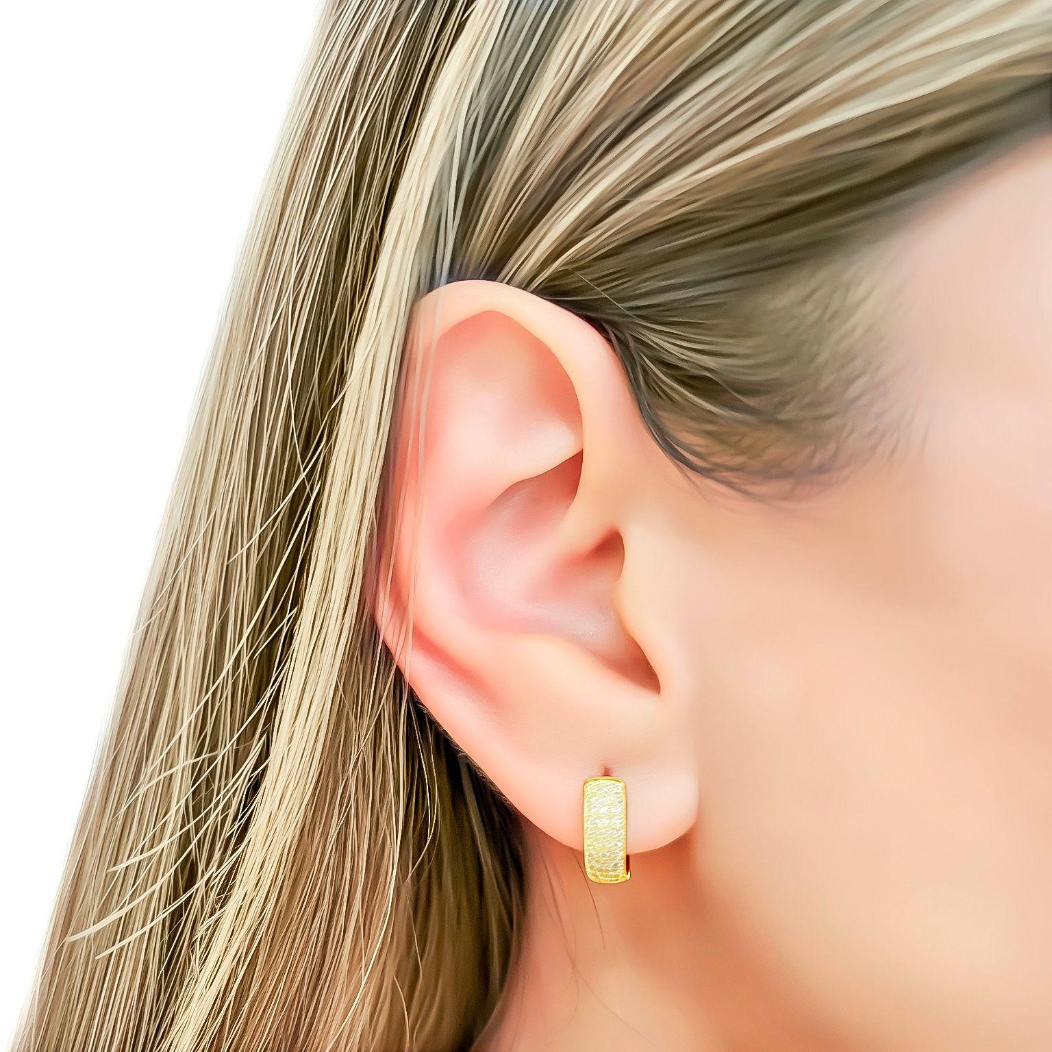 Aros Argolla 3 líneas Circón Blanco 13 mm Enchapado Oro 18K-2