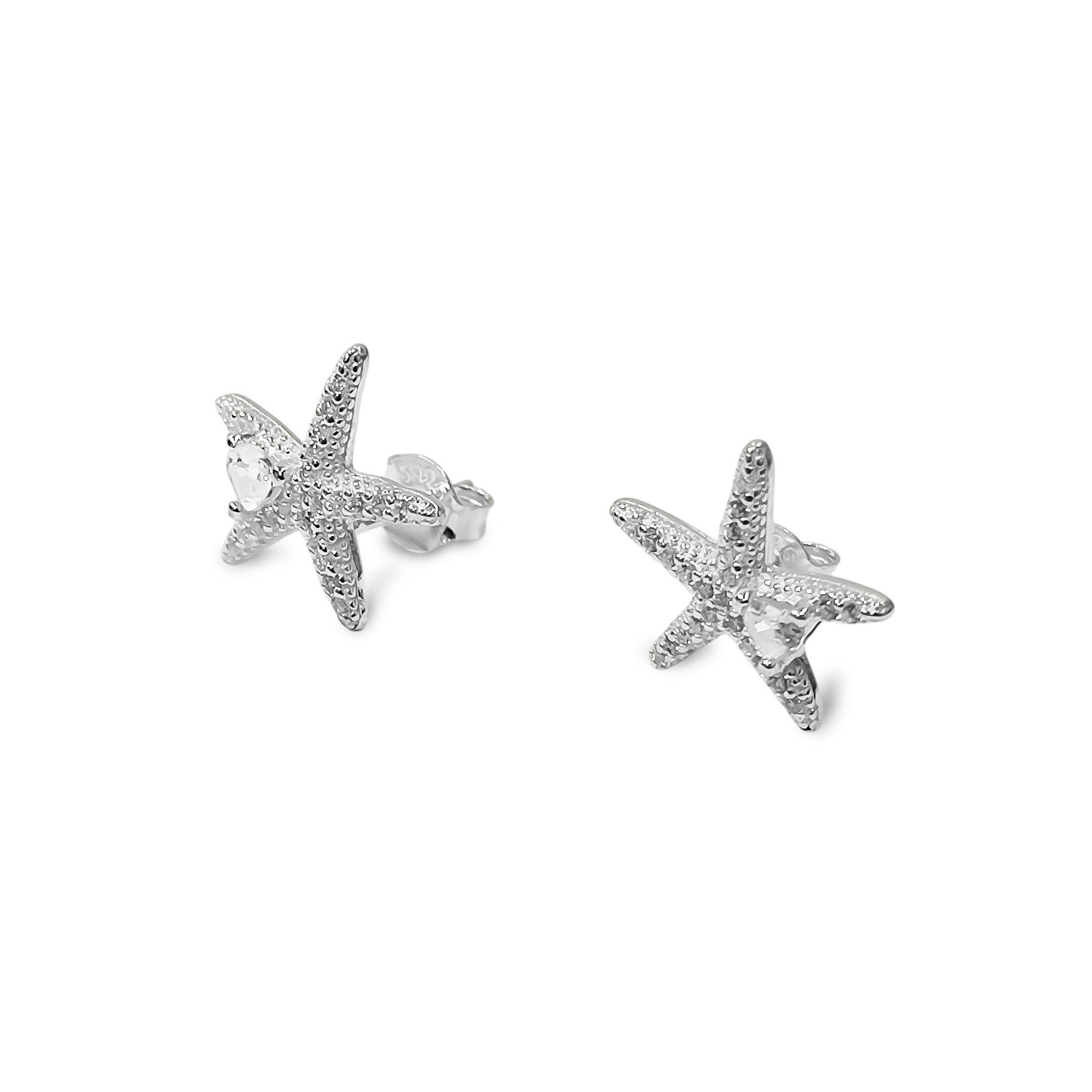 Aros Estrella De Mar Circón Plata Fina 925-2